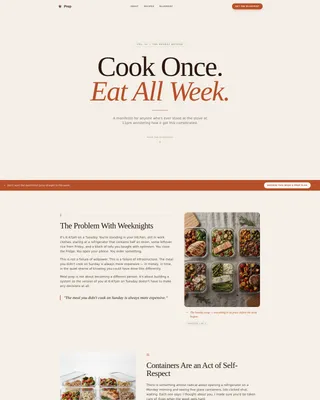 Meal Prep Blog Landing Page Template | Editorial Grid