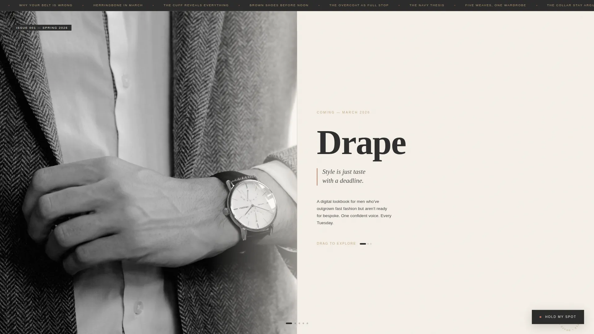 Editorial Menswear Coming Soon Landing Page