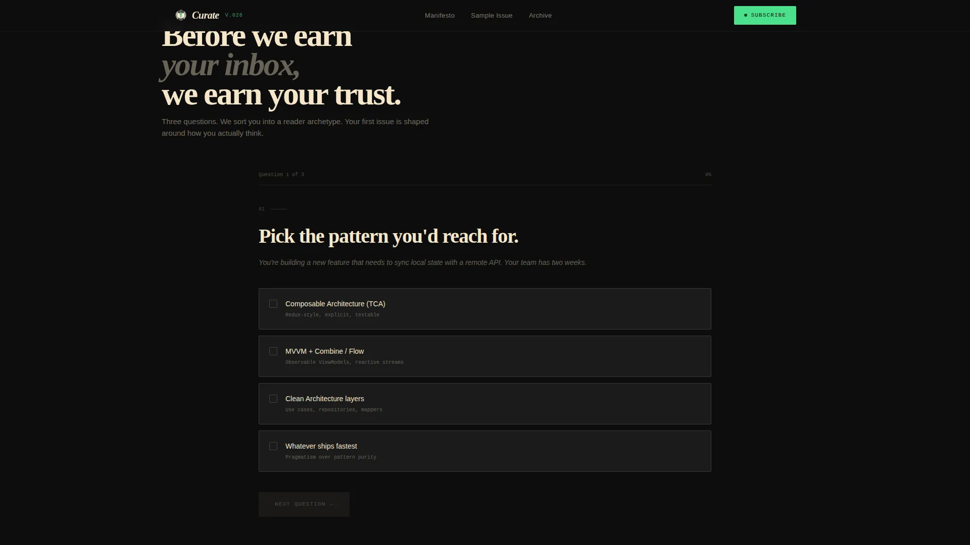 Cinematic Dark Mobile Dev Newsletter Landing Page