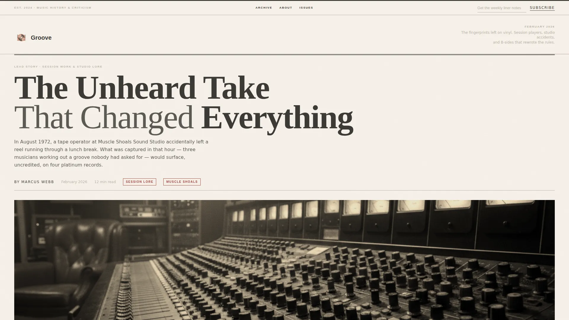 Music History Blog Editorial Landing Page Template
