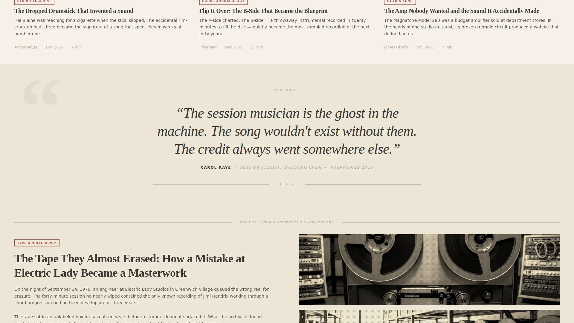 Music History Blog Editorial Landing Page Template