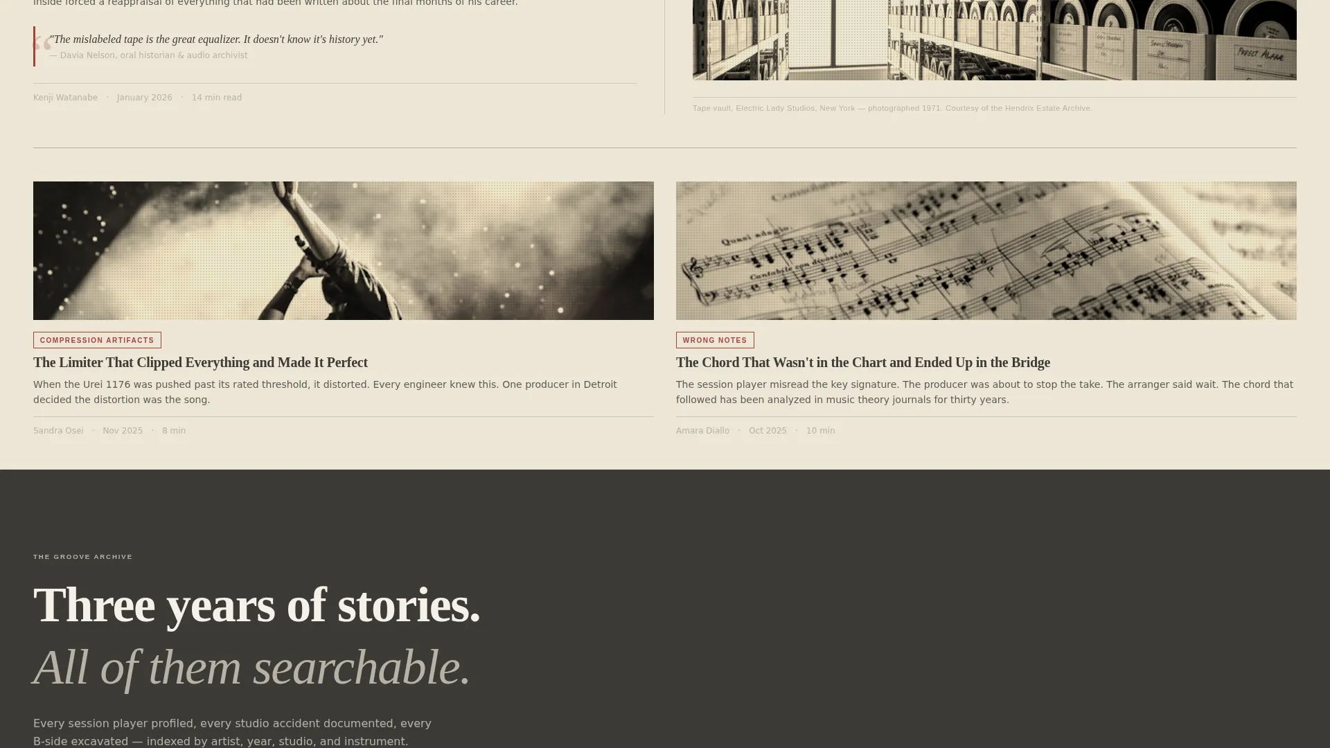 Music History Blog Editorial Landing Page Template