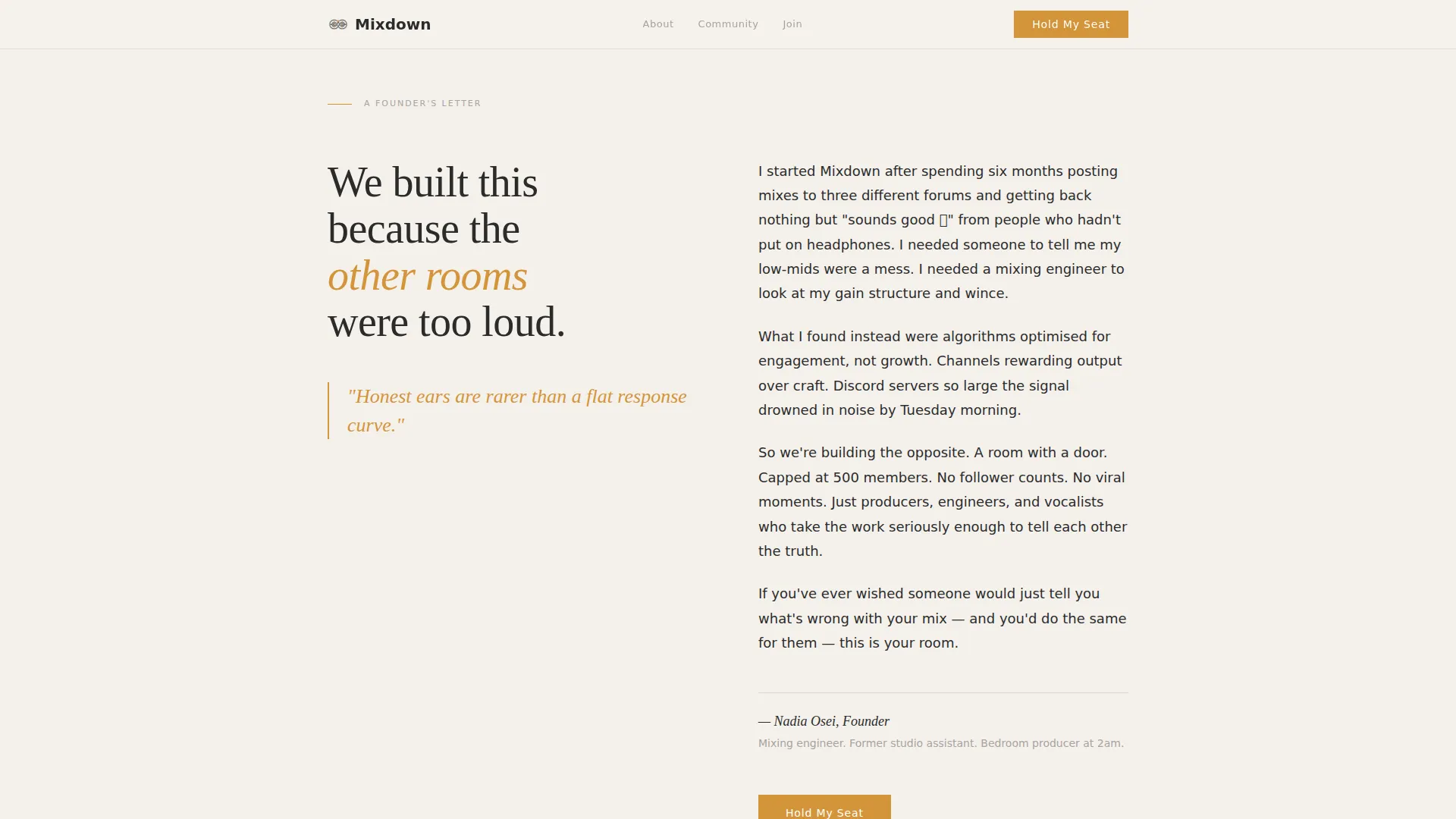 Editorial Music Community Waitlist Landing Page