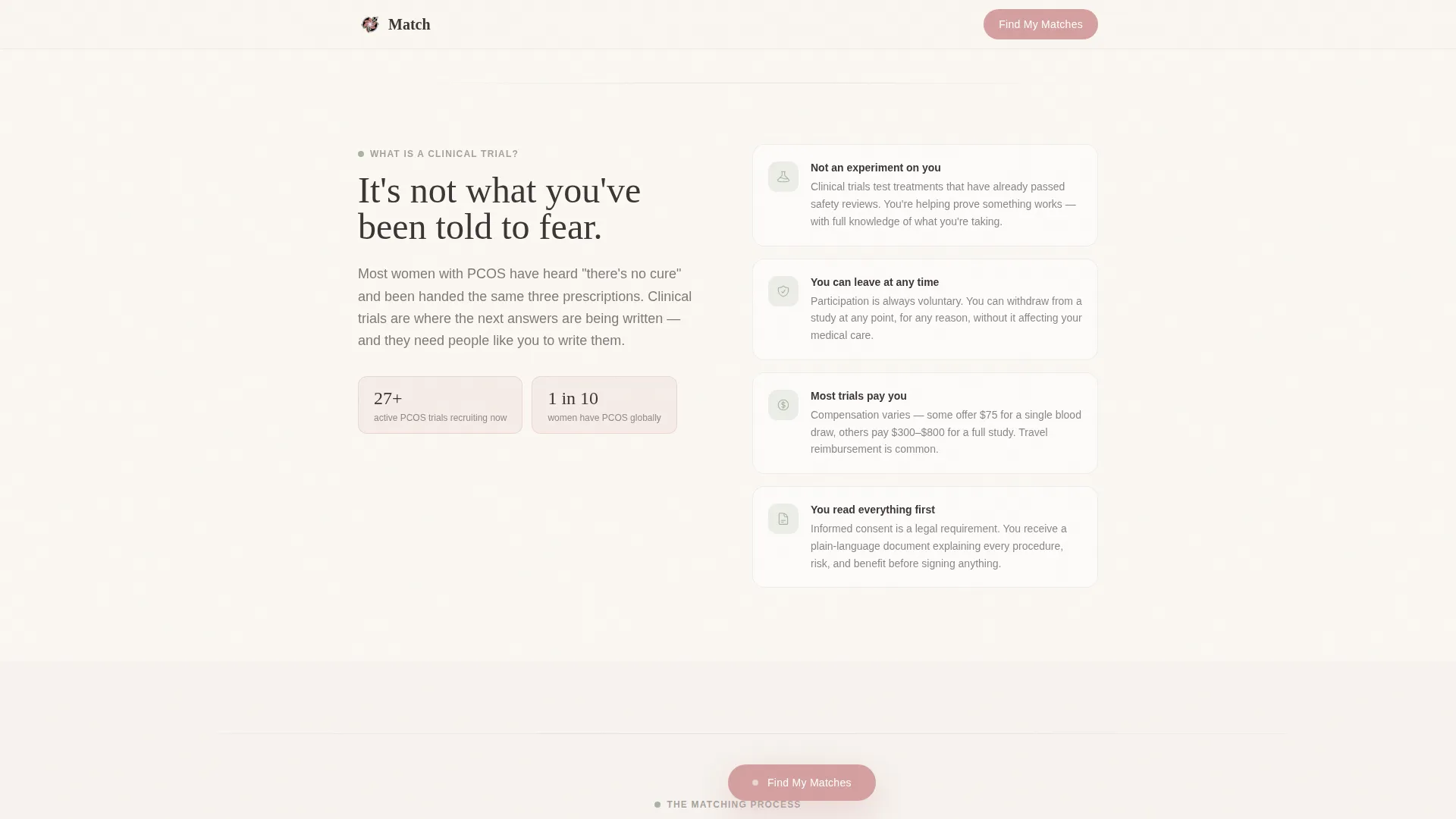PCOS Clinical Trial Finder Landing Page Template