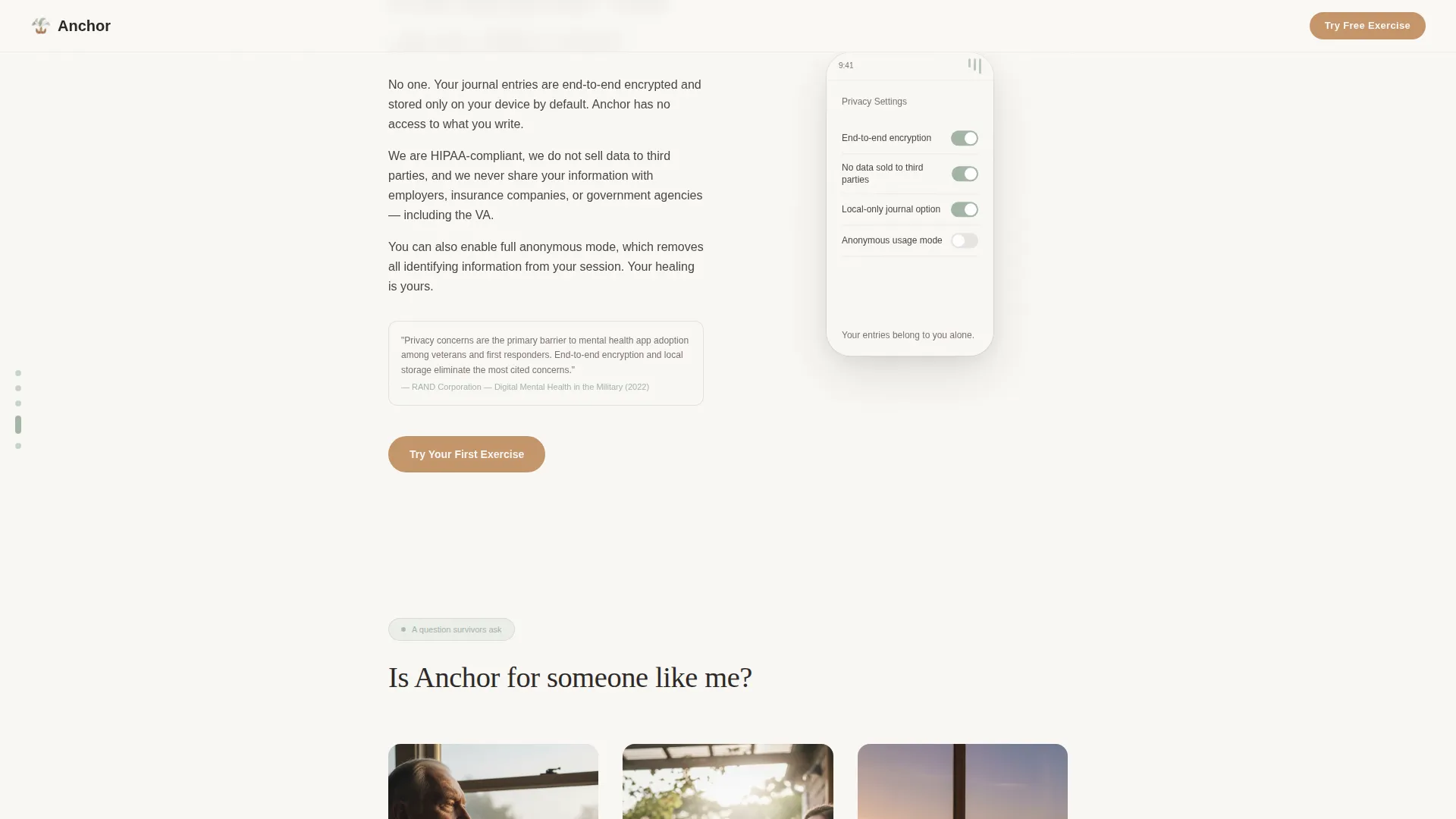 PTSD Digital Therapy App Landing Page Template