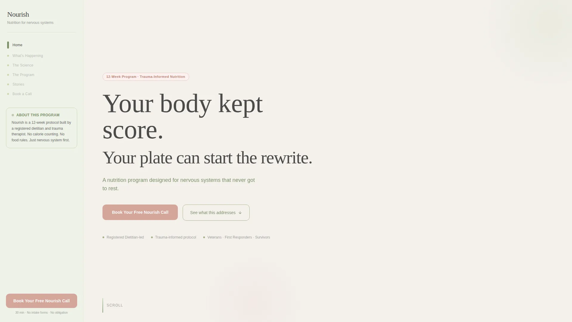 PTSD Nutrition Program Landing Page Template