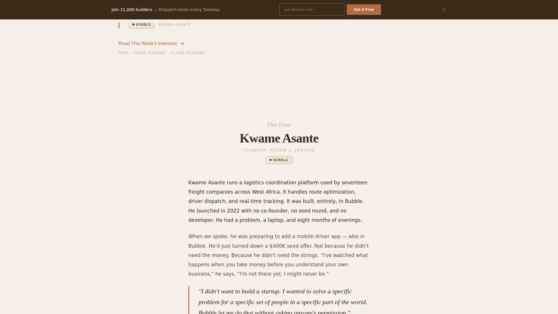 No-Code Newsletter Editorial Landing Page Template