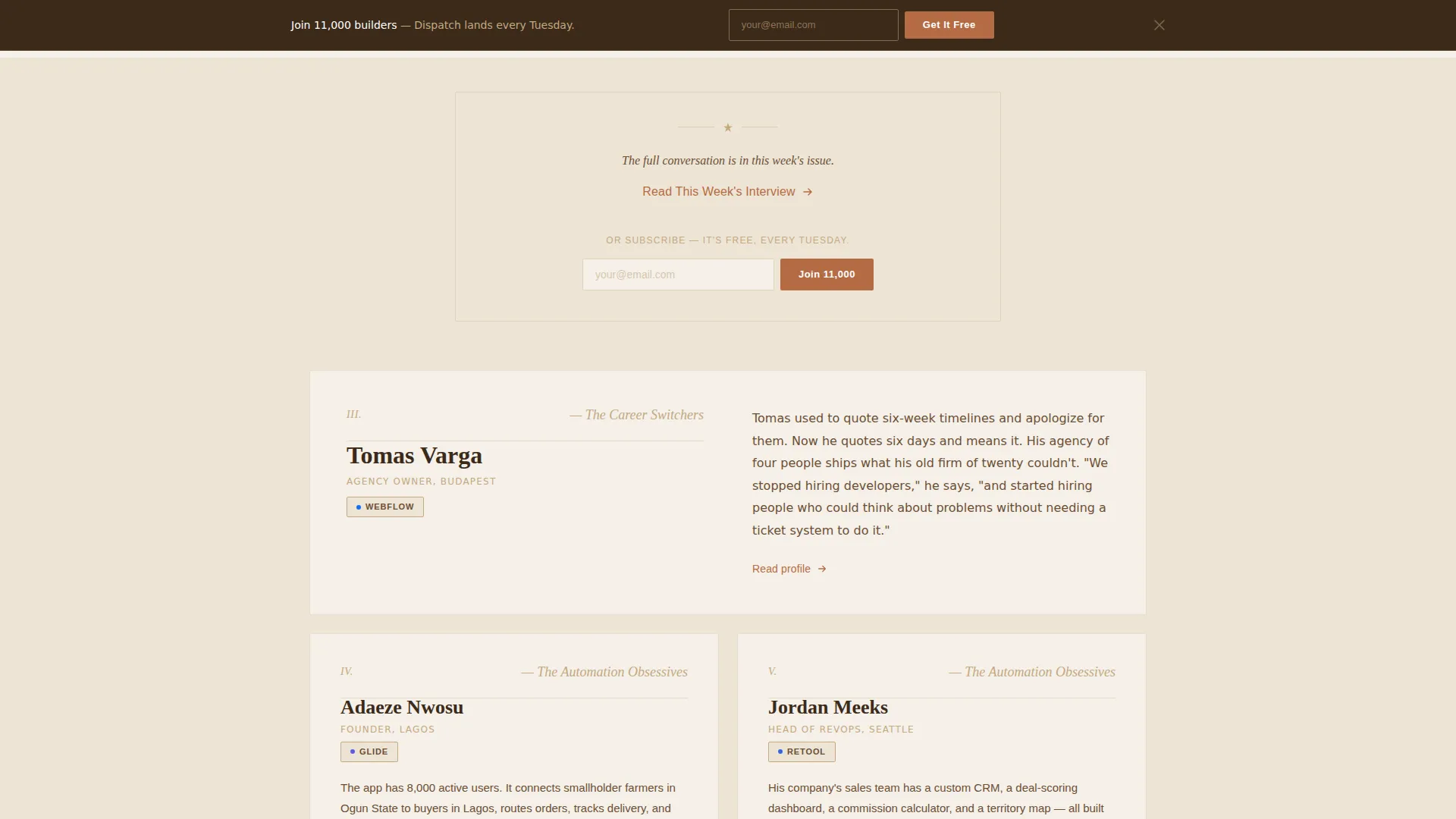 No-Code Newsletter Editorial Landing Page Template