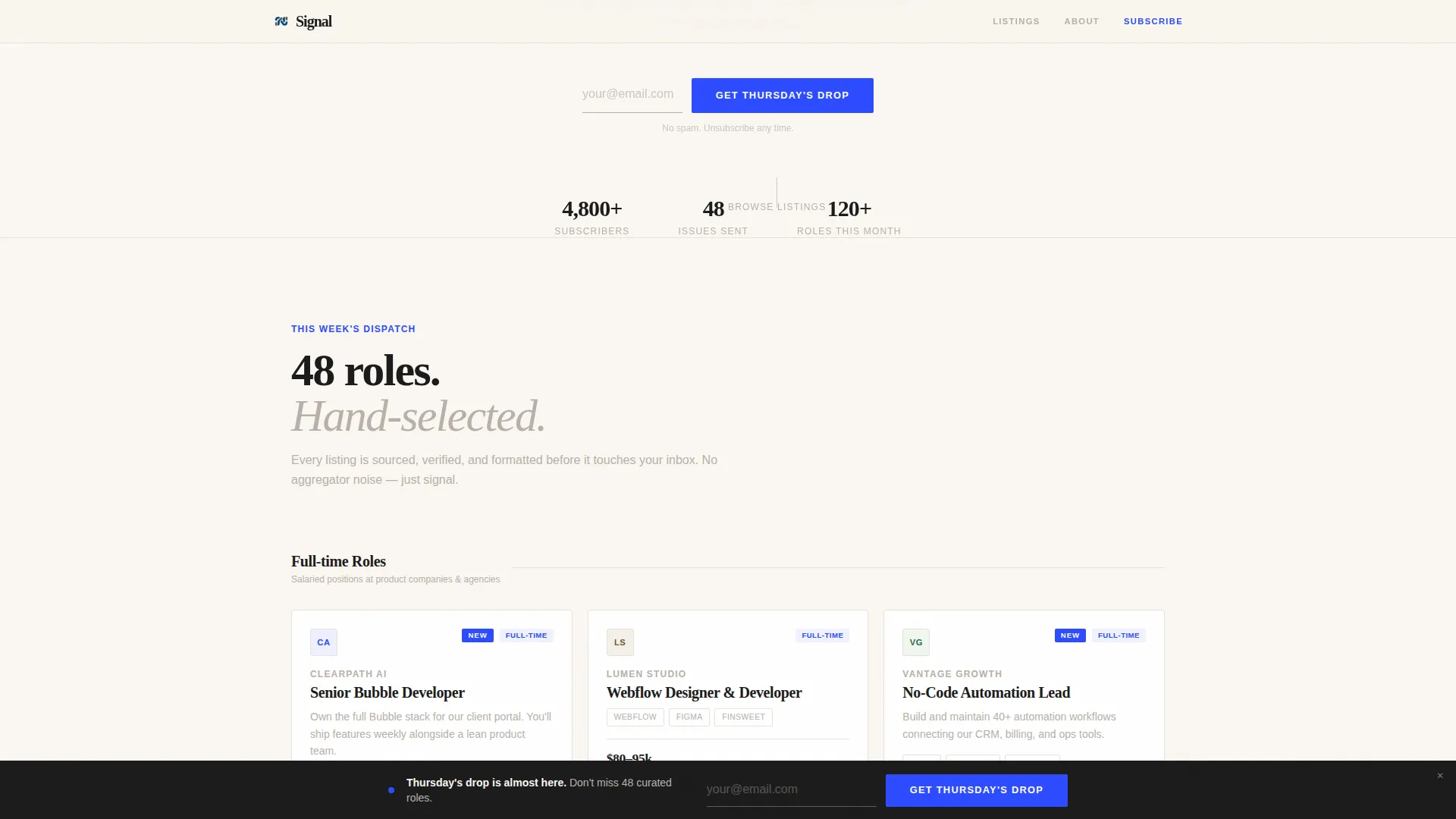 No-Code Jobs Newsletter Landing Page Template