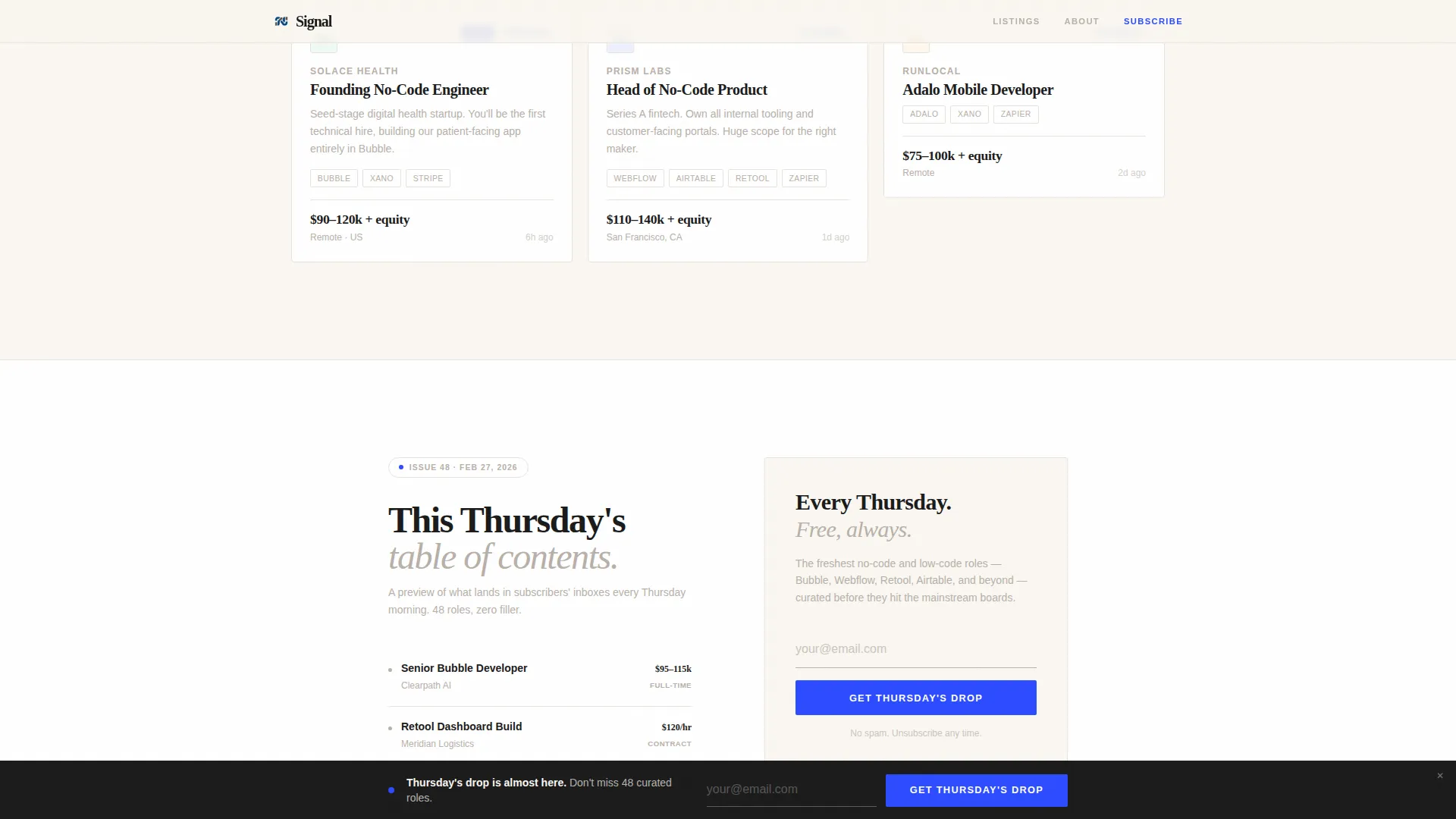 No-Code Jobs Newsletter Landing Page Template