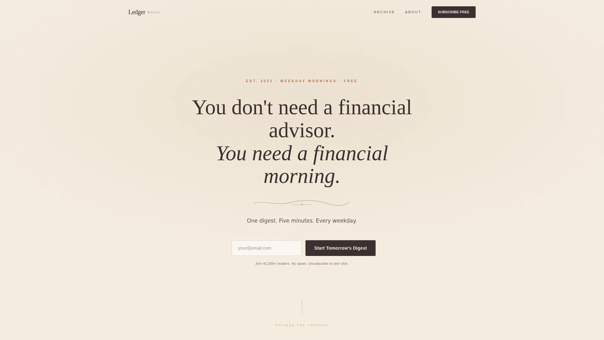 Artisan Personal Finance Newsletter Landing Page