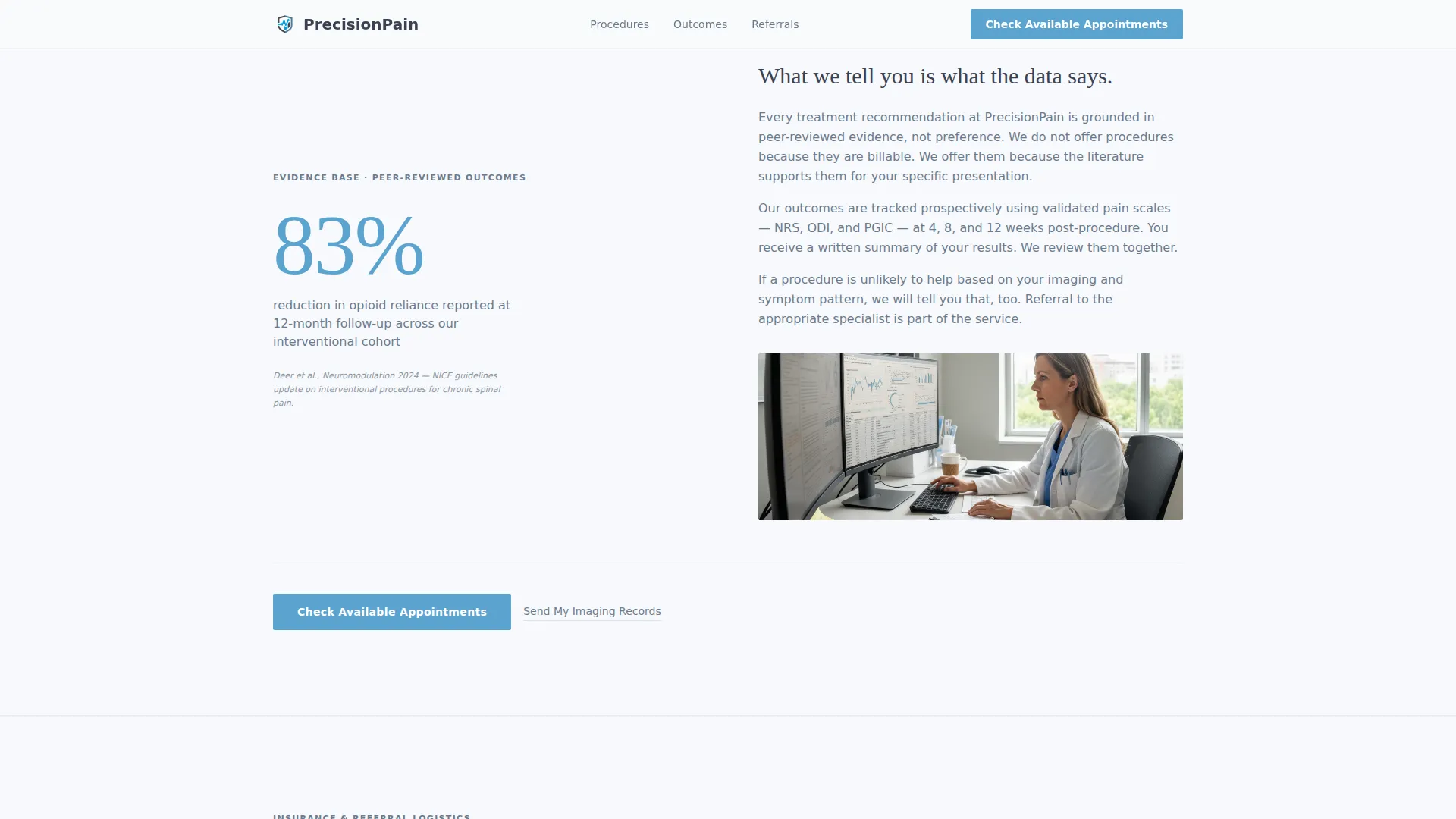 Pain Management Specialist Website Template with Patient Testimonials