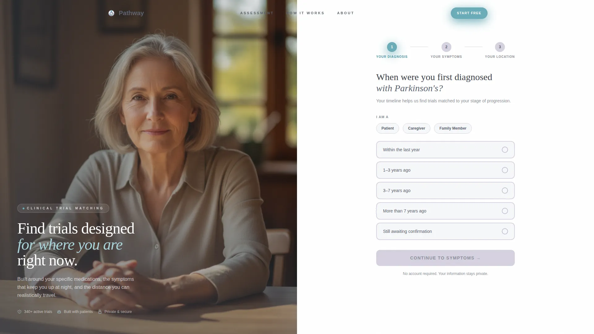 Parkinson's Clinical Trial Finder Landing Page