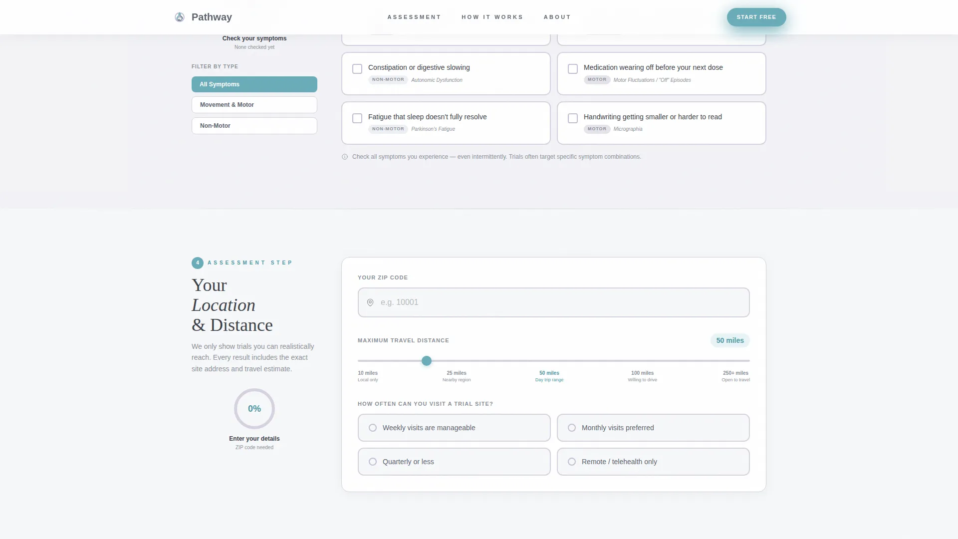 Parkinson's Clinical Trial Finder Landing Page