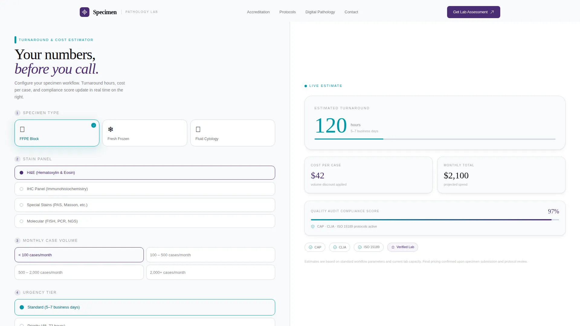 Pathology Medicine Cost Estimator Website Template