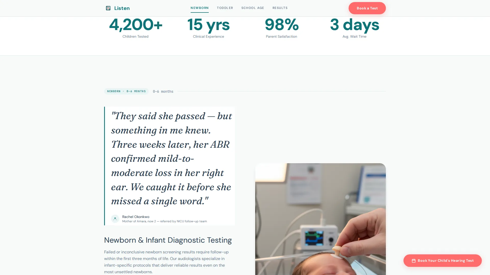 Pediatric Audiology Landing Page Template