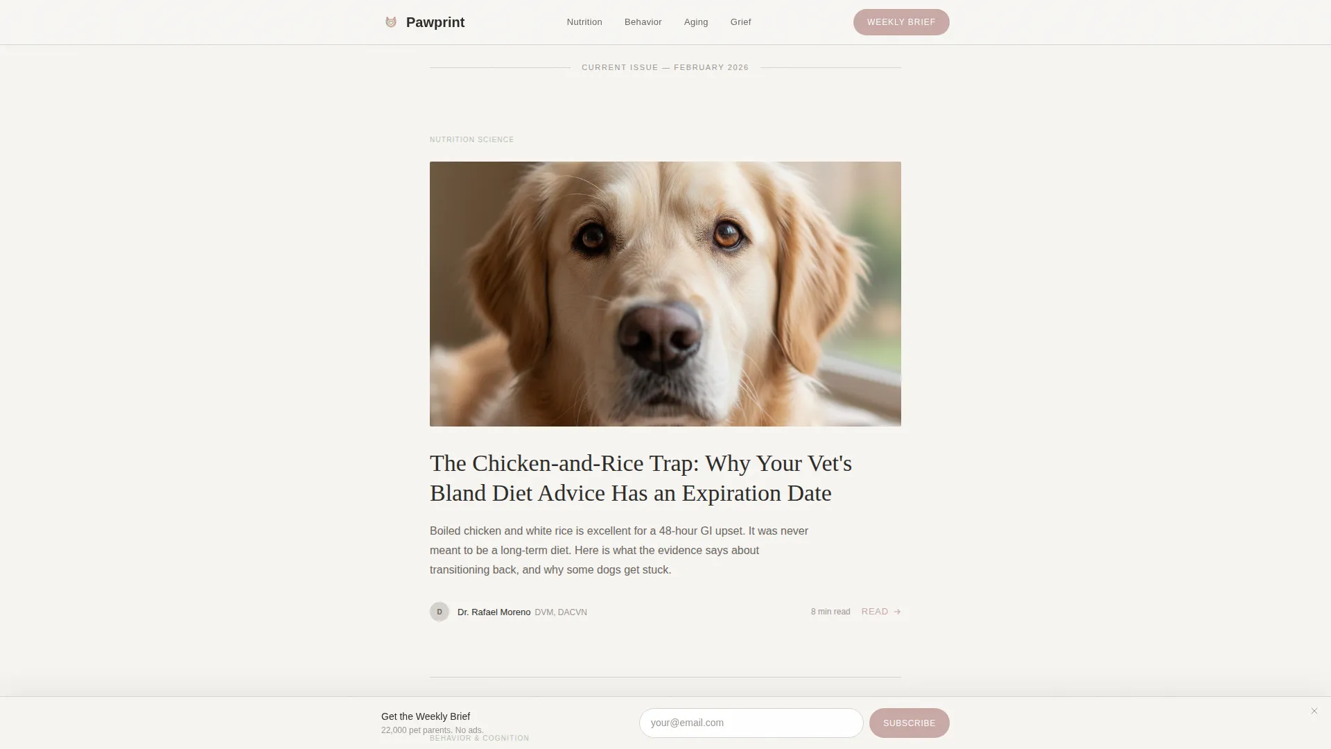 Pet Care Thought Leadership Blog Landing Page