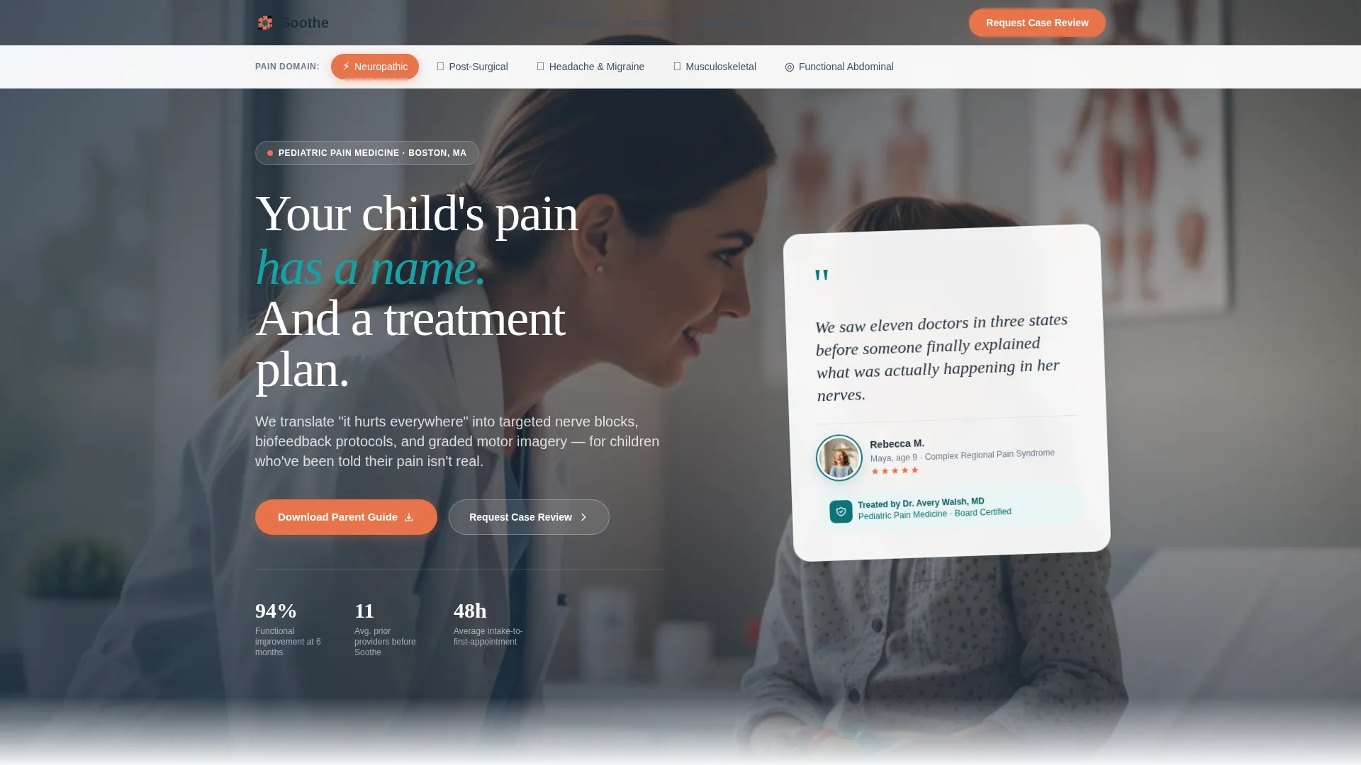 Pediatric Pain Clinic Landing Page Template