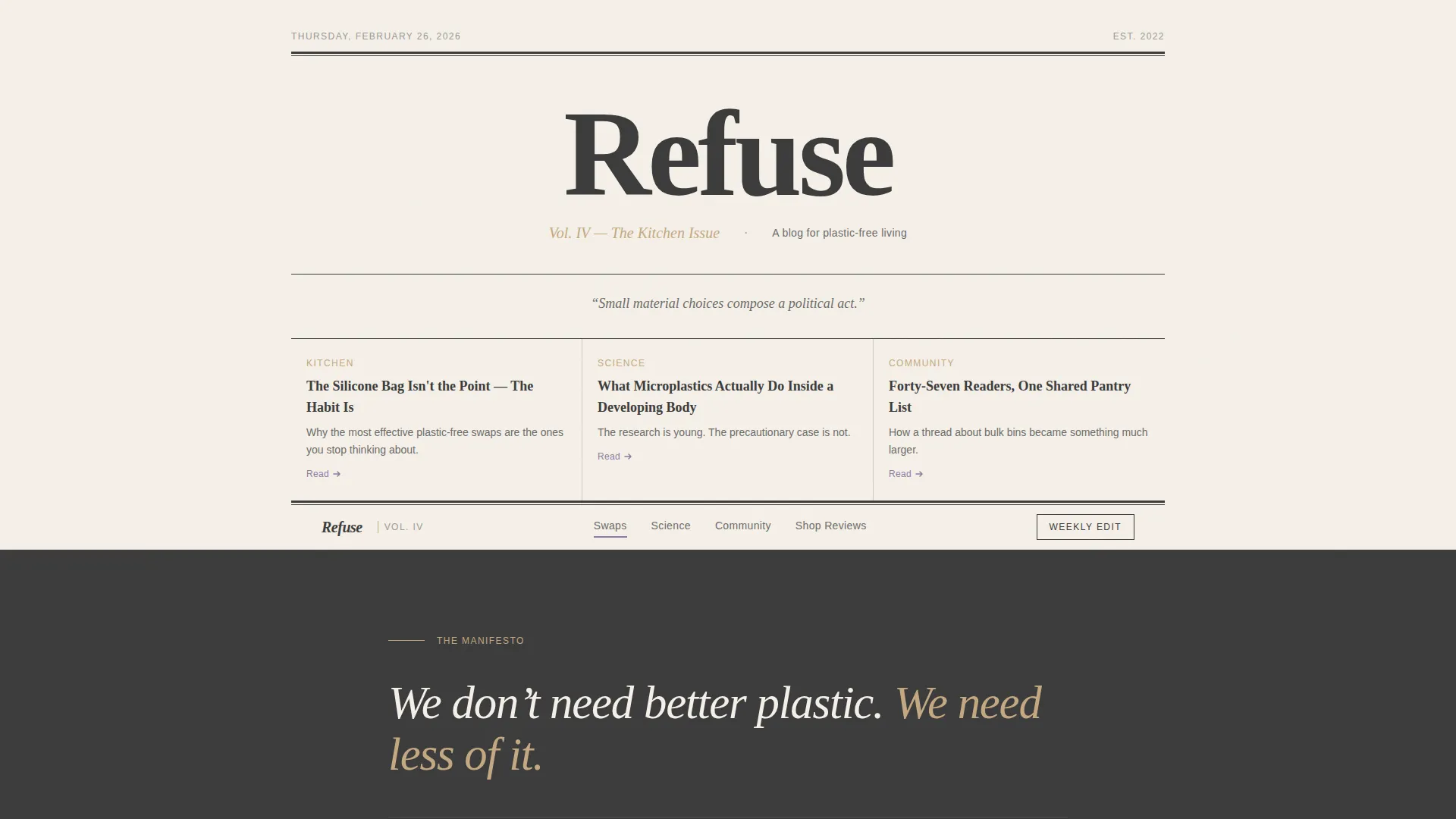 Bold Plastic-Free Living Blog Landing Page Template