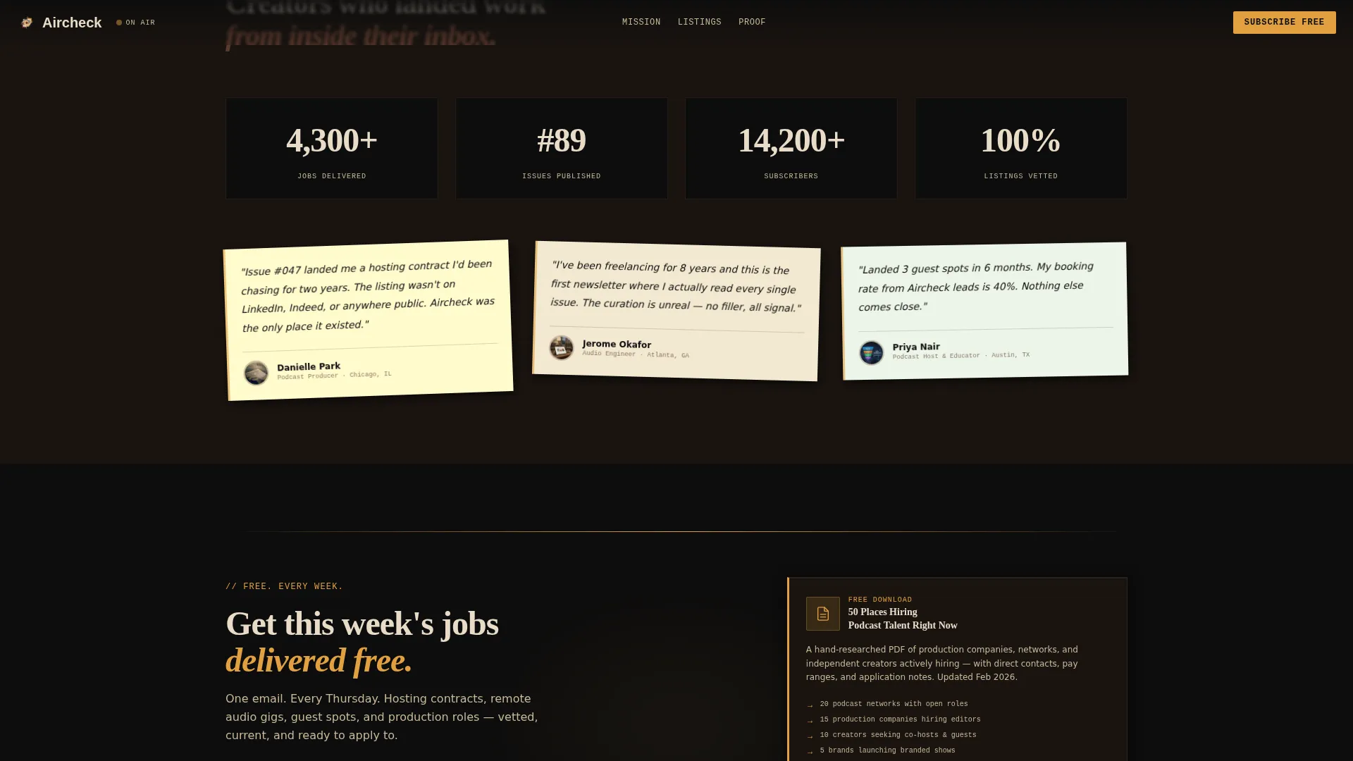 Podcasting Jobs Newsletter Landing Page Template