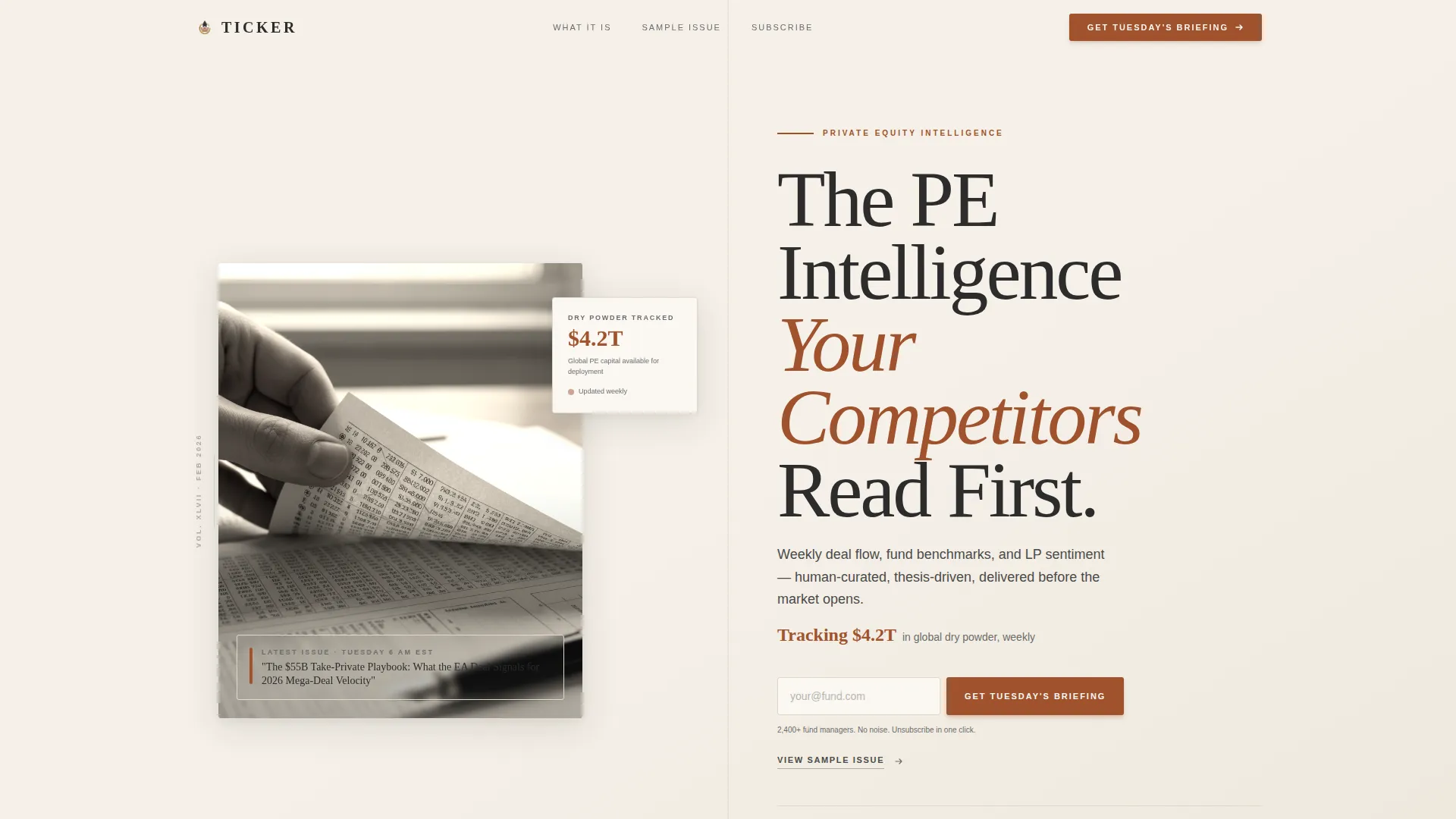 Private Equity Newsletter Landing Page Template