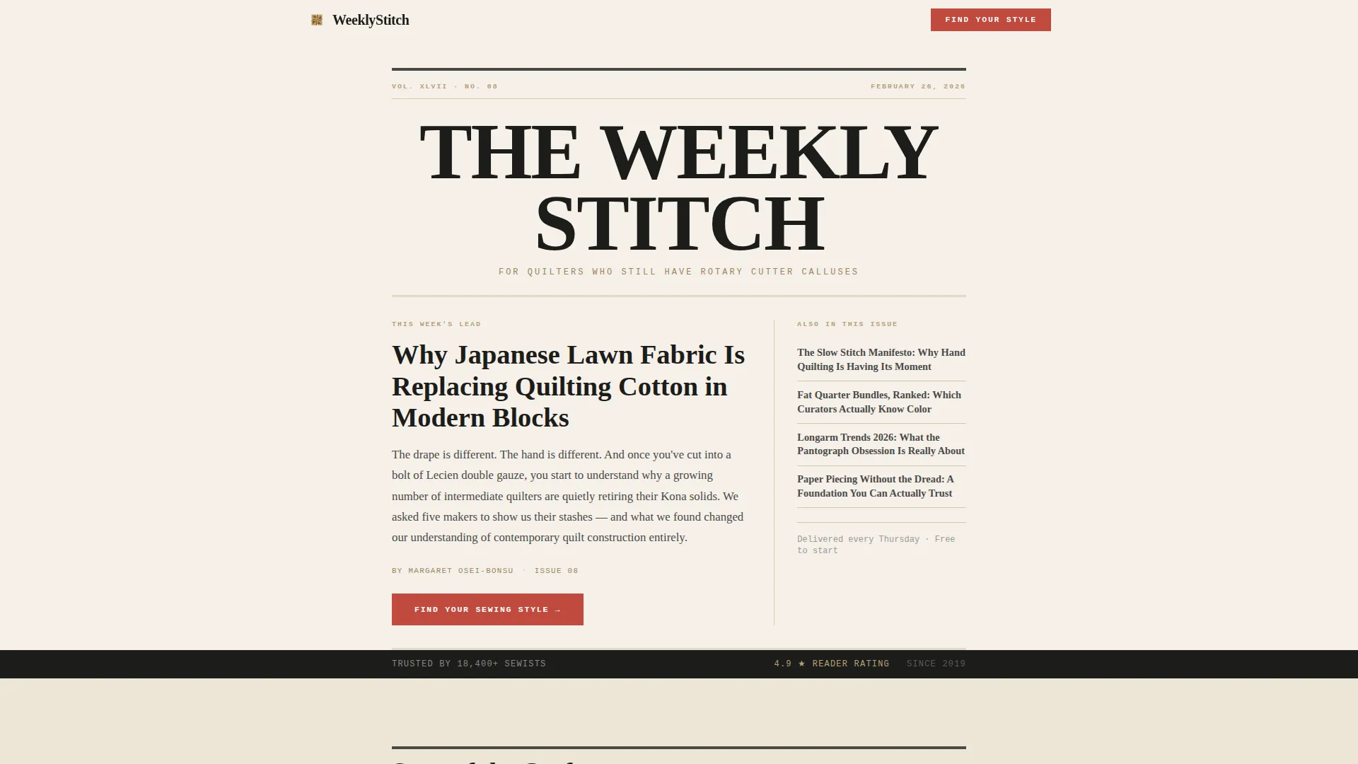 Quilting & Sewing Content Specialist Blog Website Template