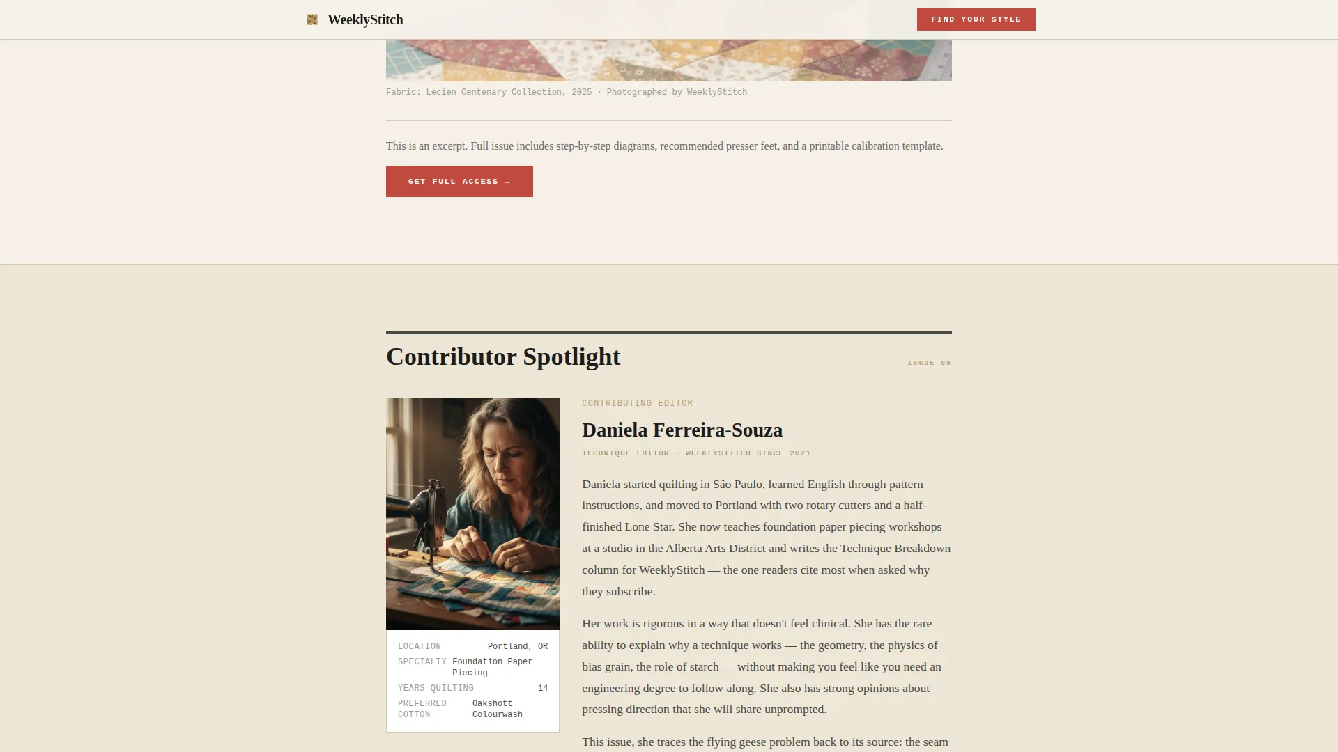 Quilting & Sewing Content Specialist Blog Website Template