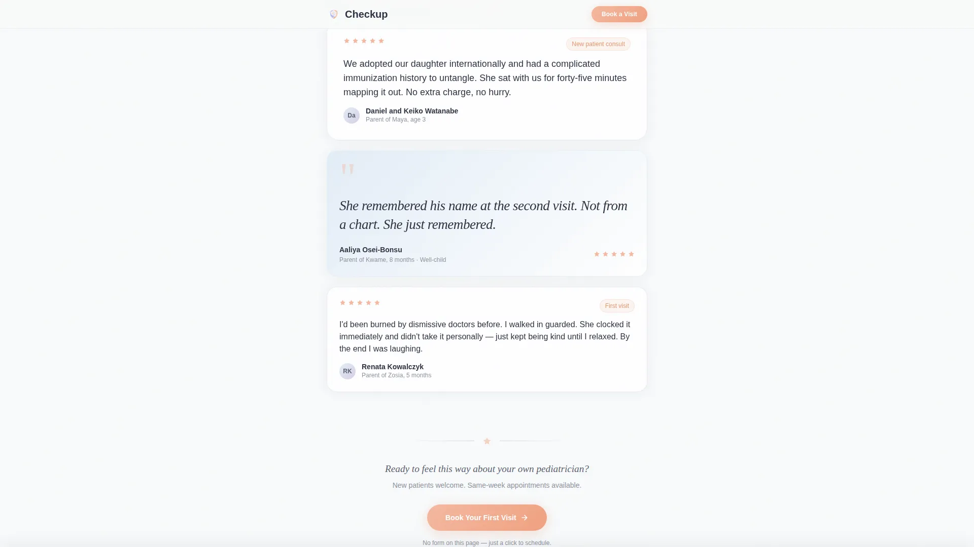 Pediatrician Testimonial Landing Page Template