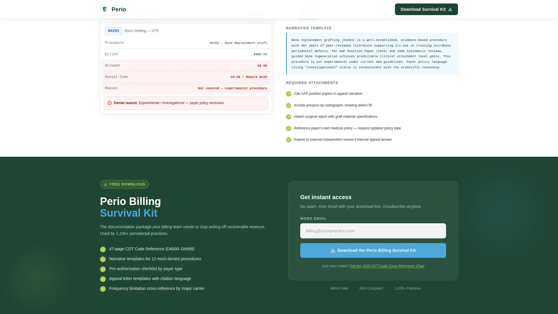 Periodontist Insurance & Billing Landing Page Template