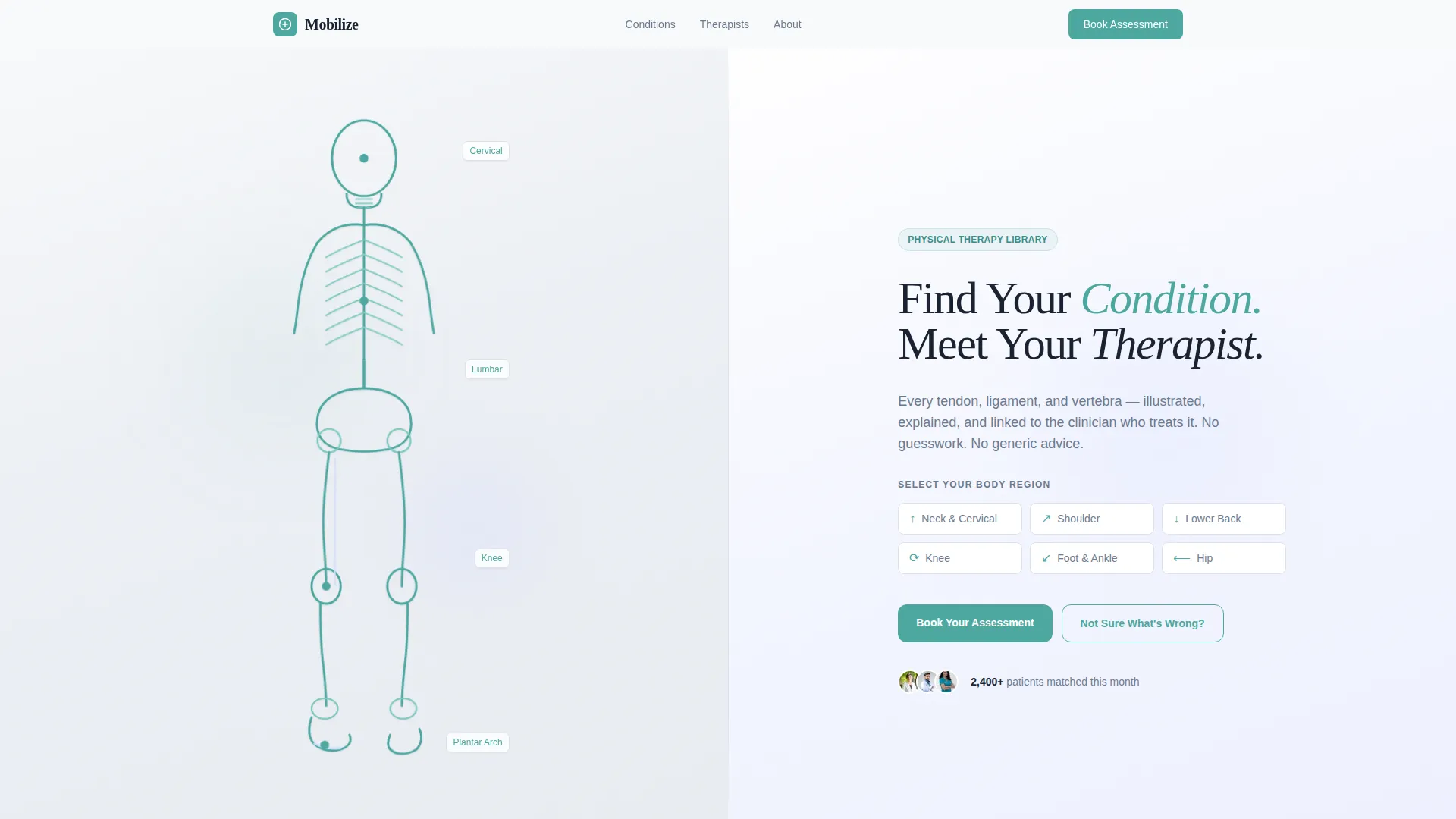 Physical Therapy Condition & Booking Landing Page