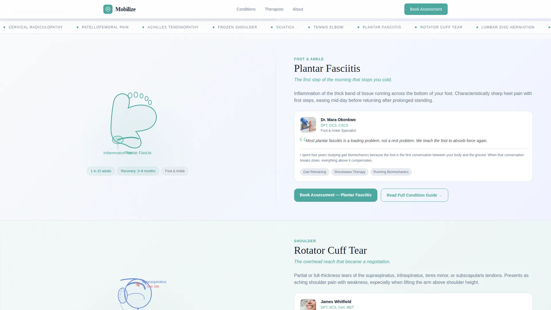 Physical Therapy Condition & Booking Landing Page