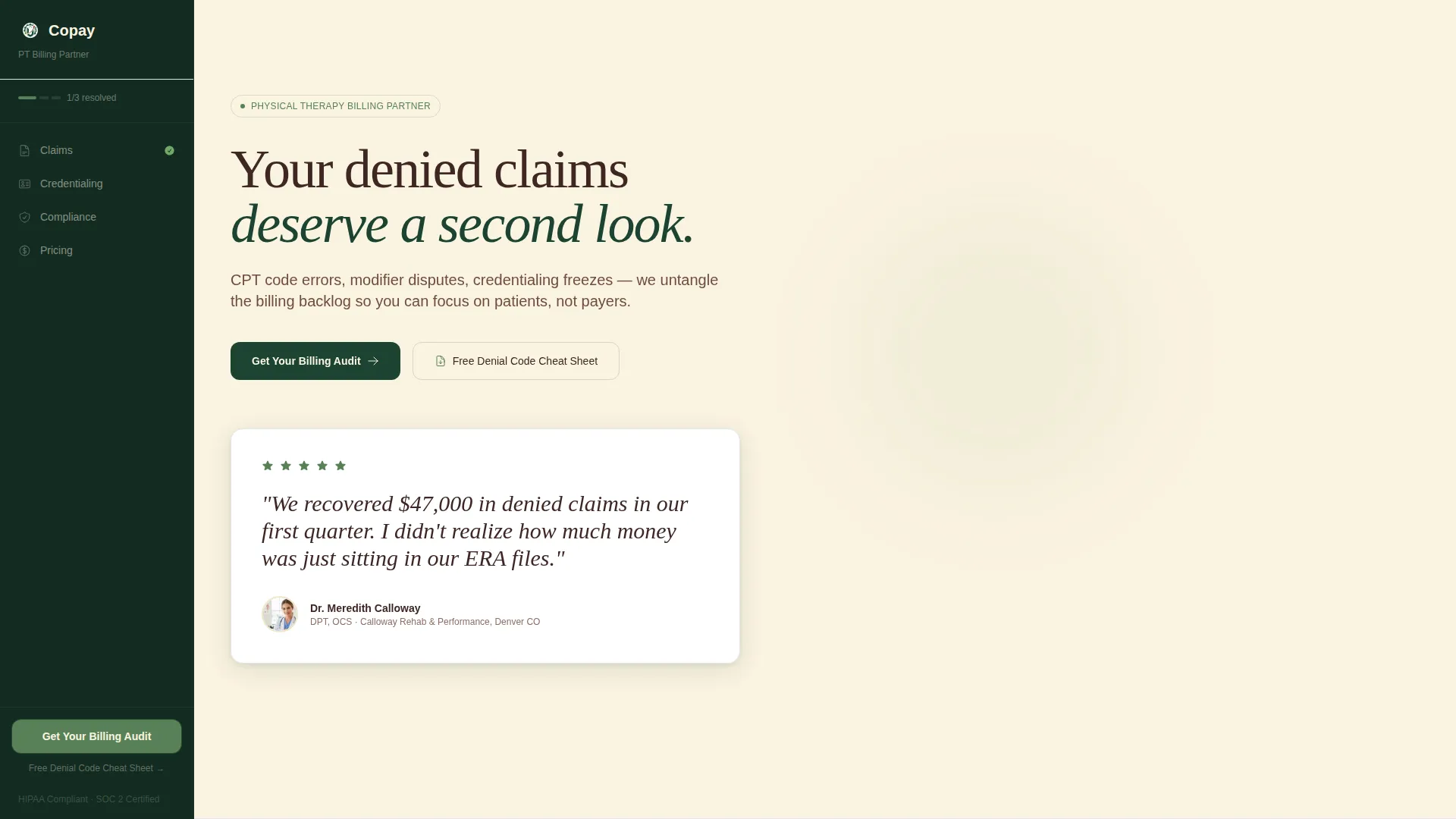 PT Billing Landing Page Template for Clinic Owners