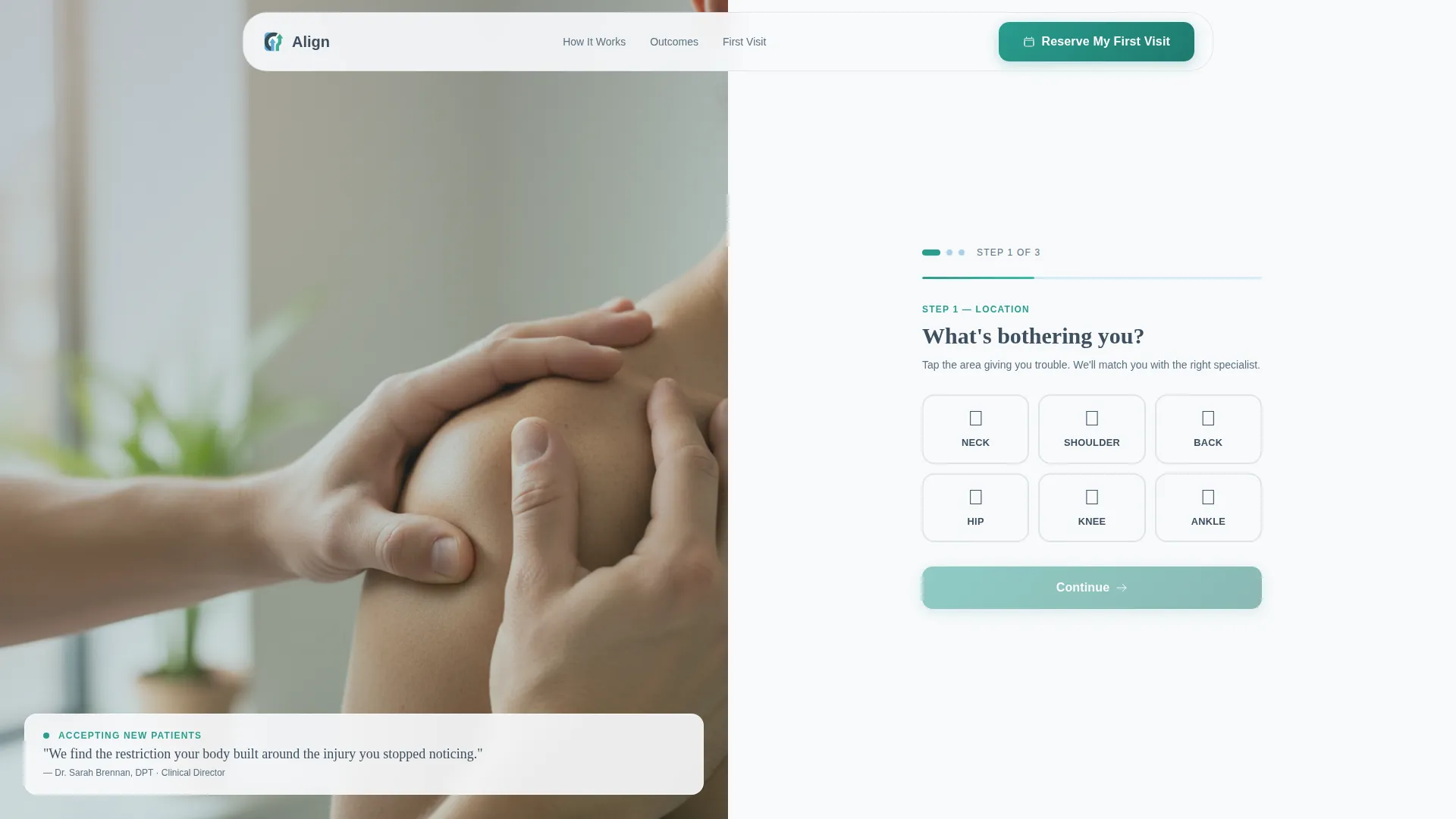 Physical Therapy New Patient Landing Page Template