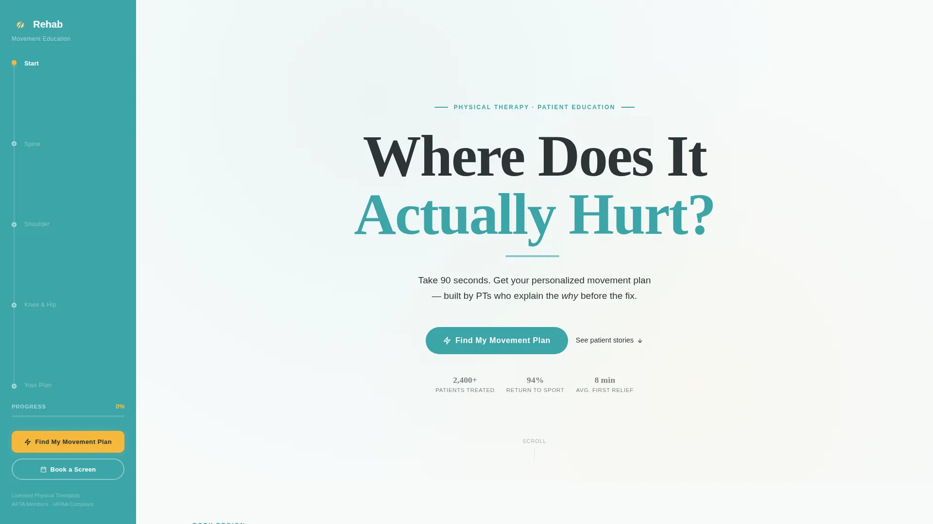 Physical Therapist Patient Education Landing Page