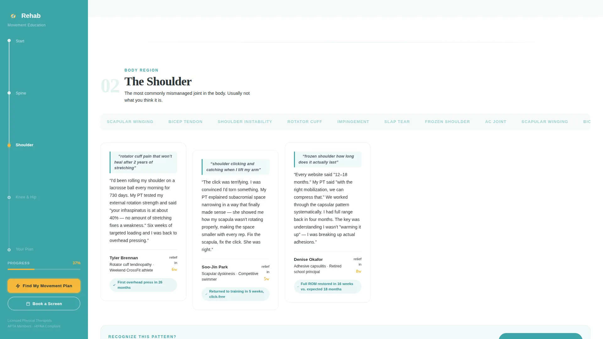 Physical Therapist Patient Education Landing Page