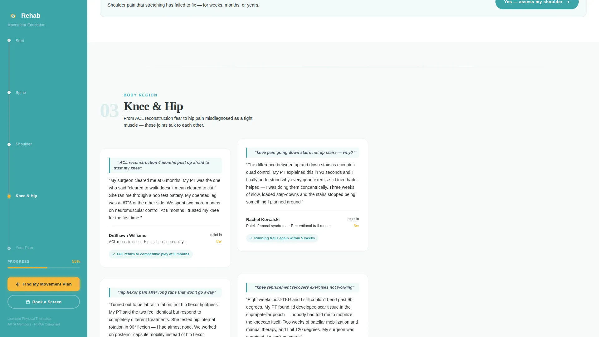 Physical Therapist Patient Education Landing Page