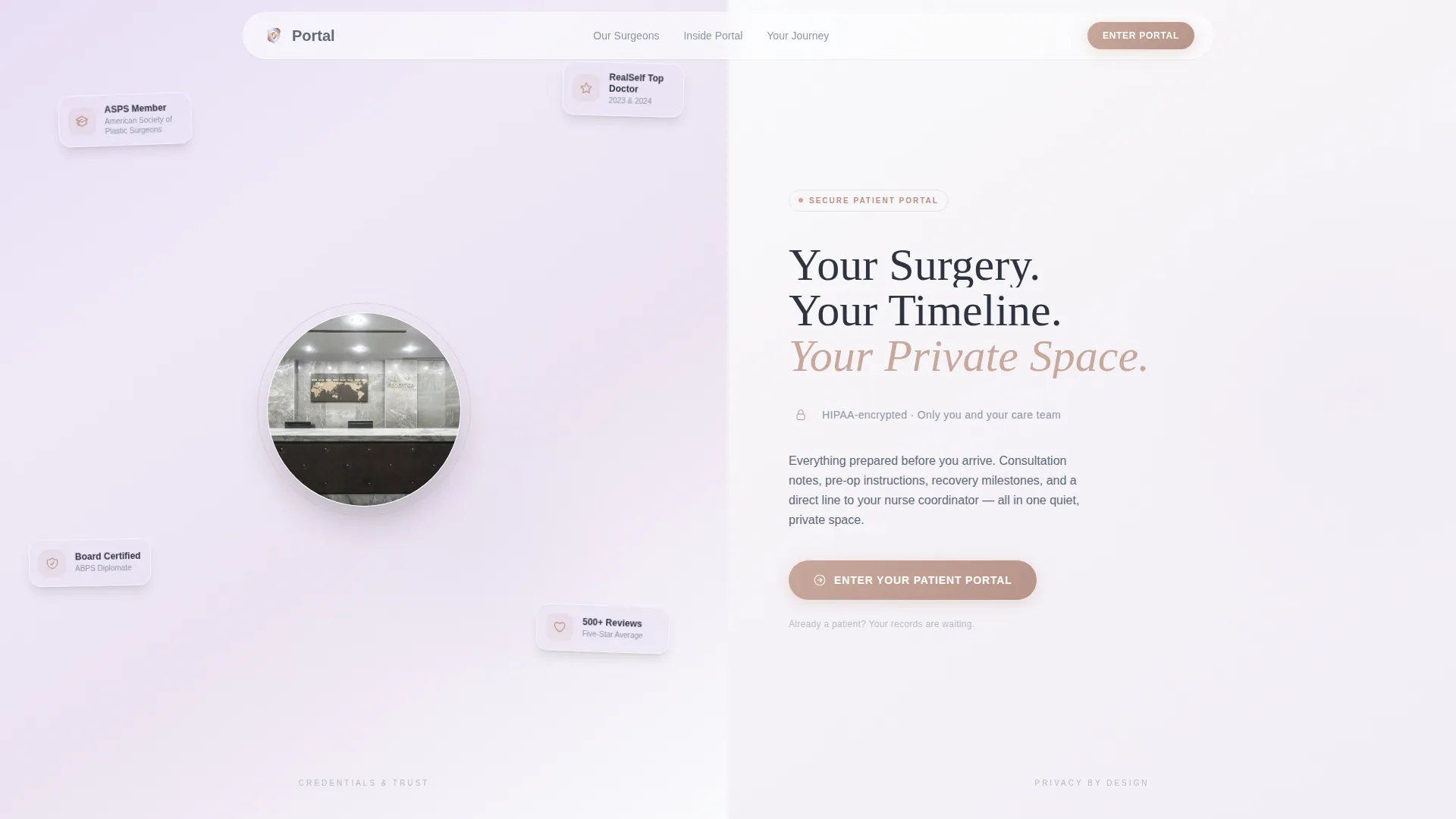 Plastic Surgeon Patient Portal Landing Page Template