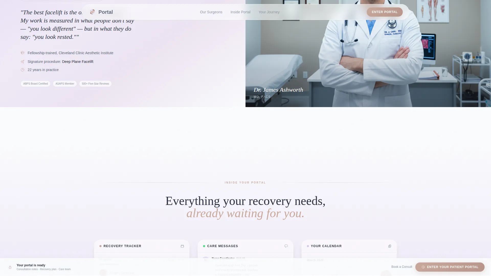 Plastic Surgeon Patient Portal Landing Page Template