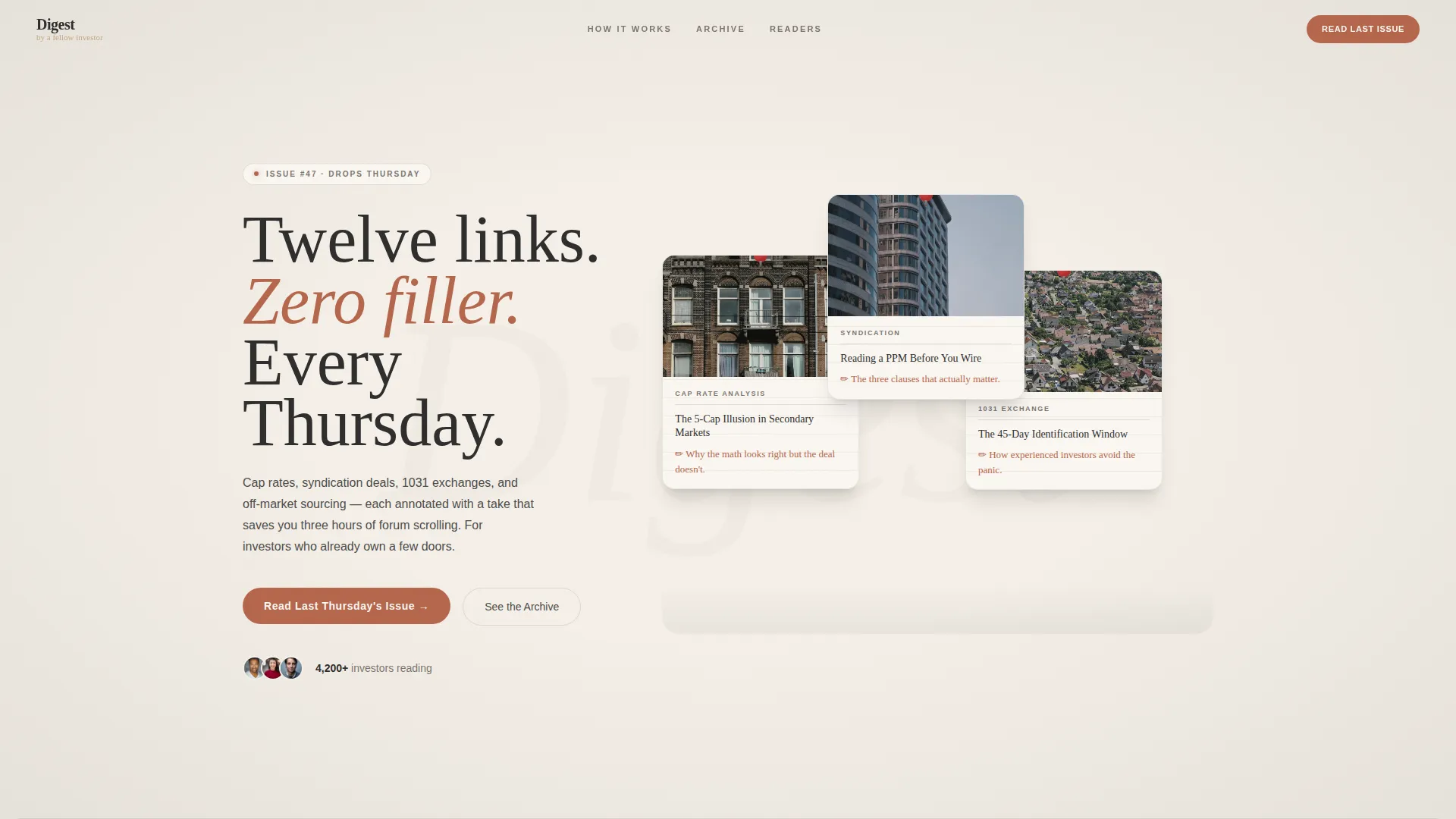 Curated Real Estate Investing Newsletter Landing Page