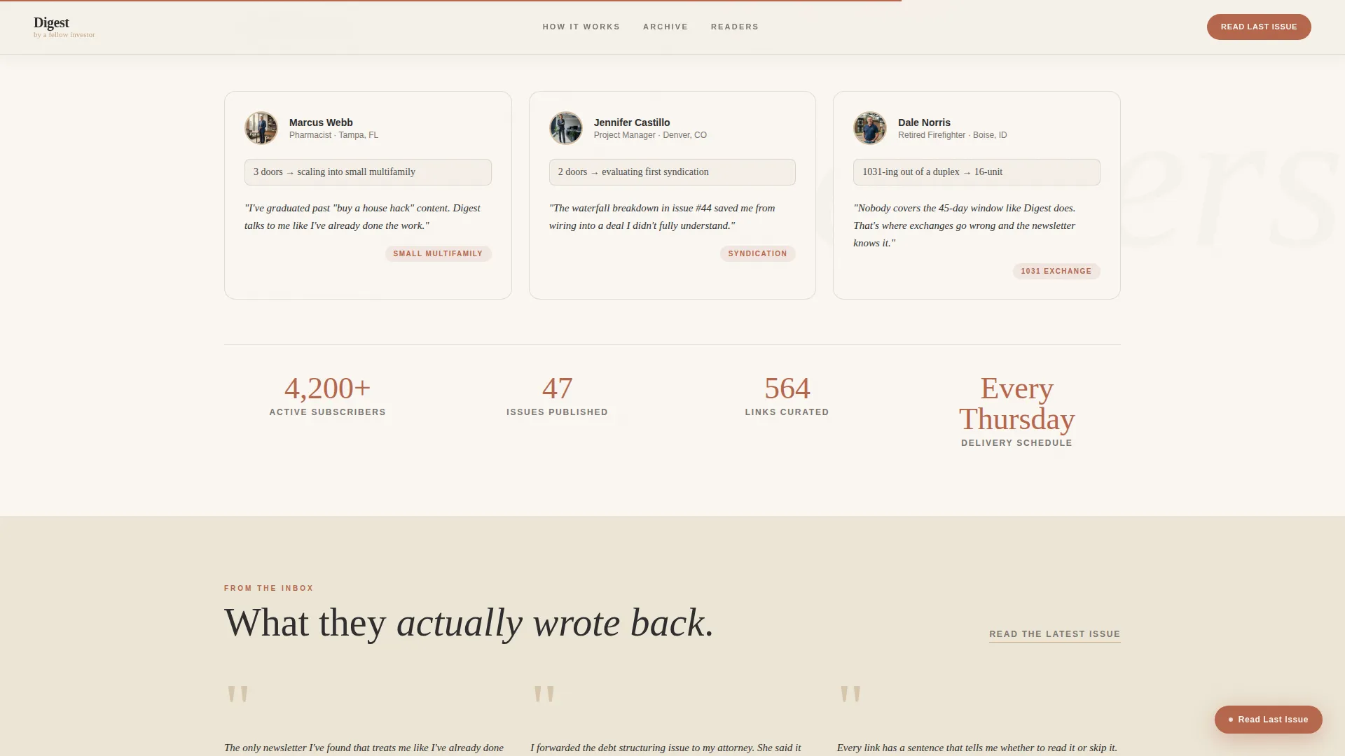 Curated Real Estate Investing Newsletter Landing Page