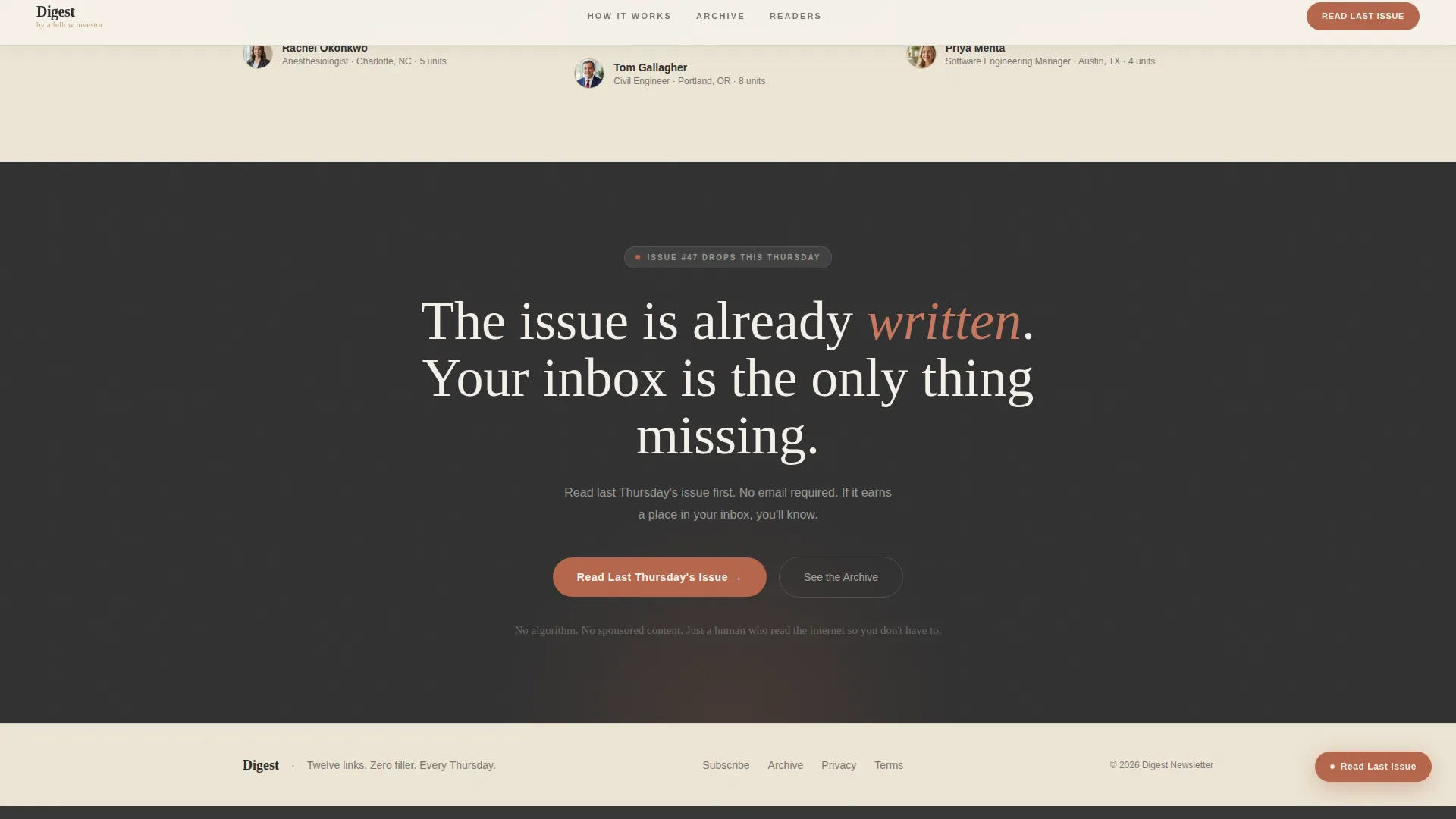 Curated Real Estate Investing Newsletter Landing Page