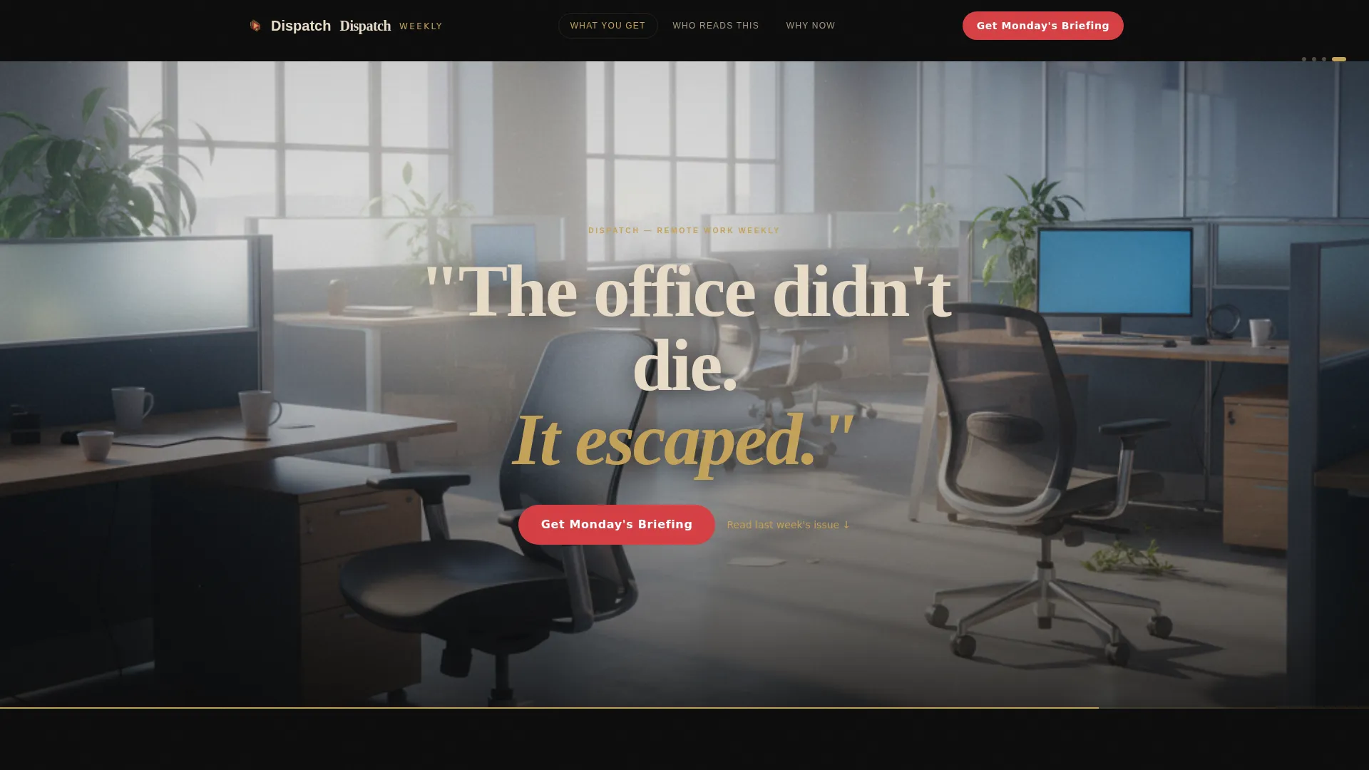 Cinematic Remote Work Newsletter Landing Page
