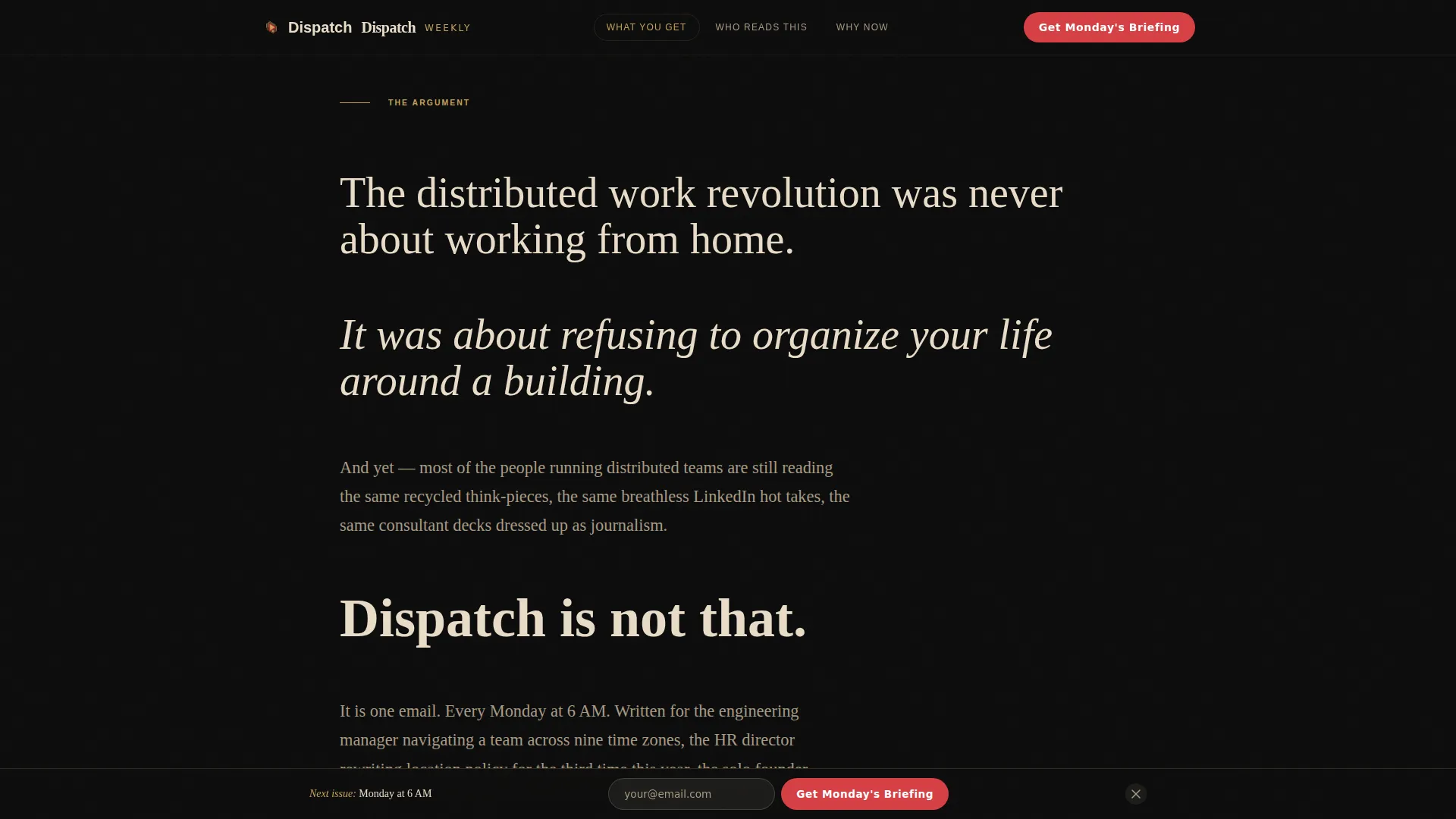 Cinematic Remote Work Newsletter Landing Page