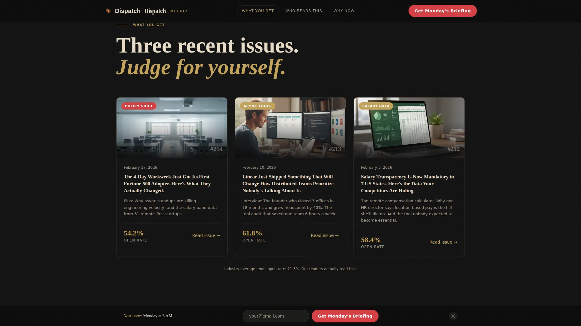 Cinematic Remote Work Newsletter Landing Page