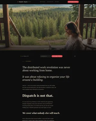 Cinematic Remote Work Newsletter Landing Page