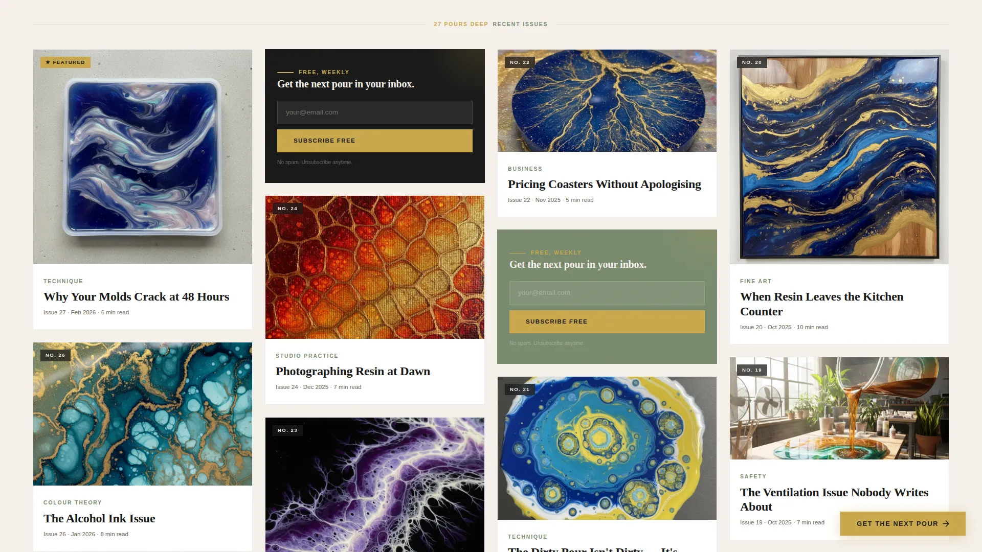 Resin Art Newsletter Landing Page Template