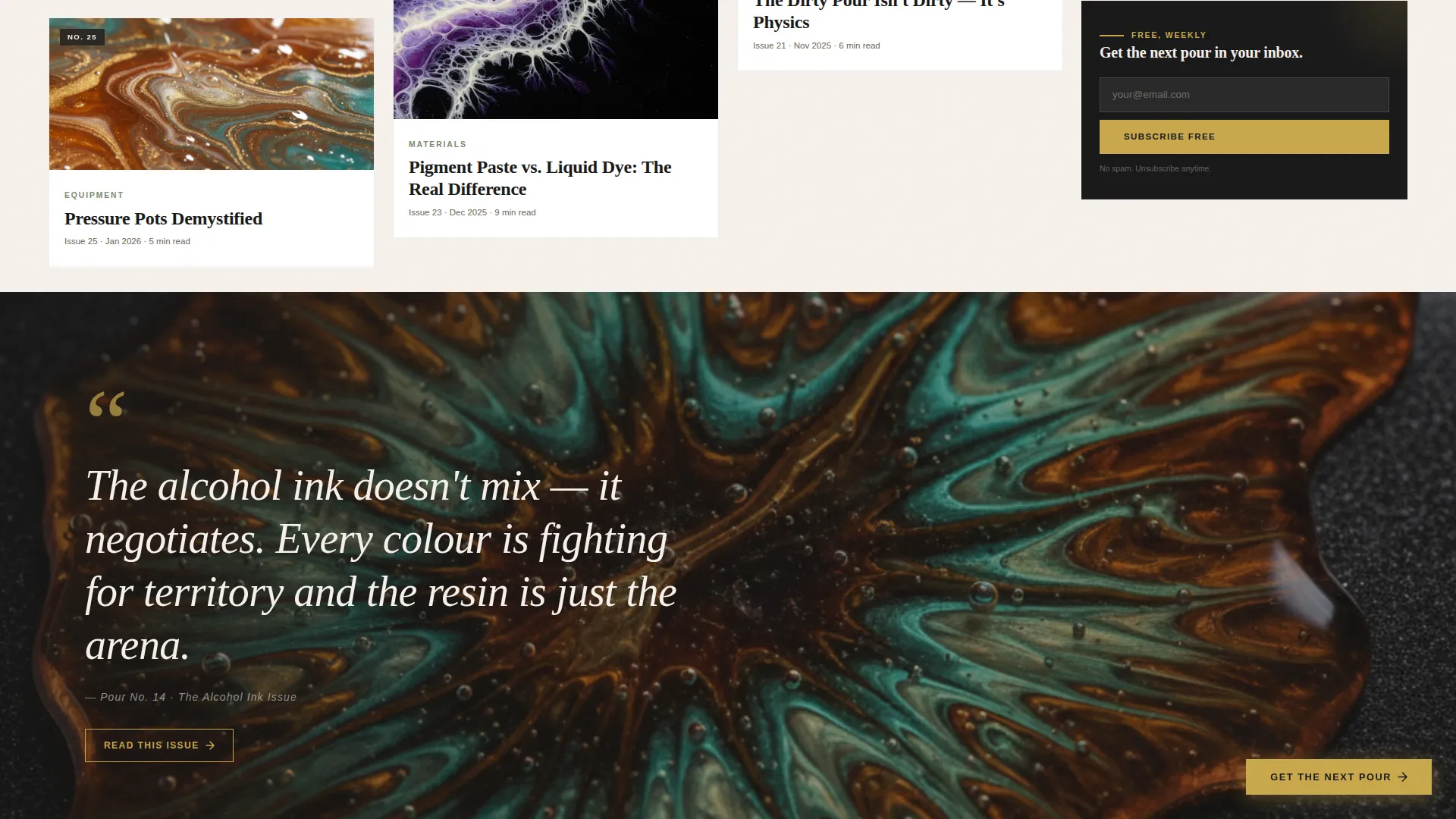 Resin Art Newsletter Landing Page Template