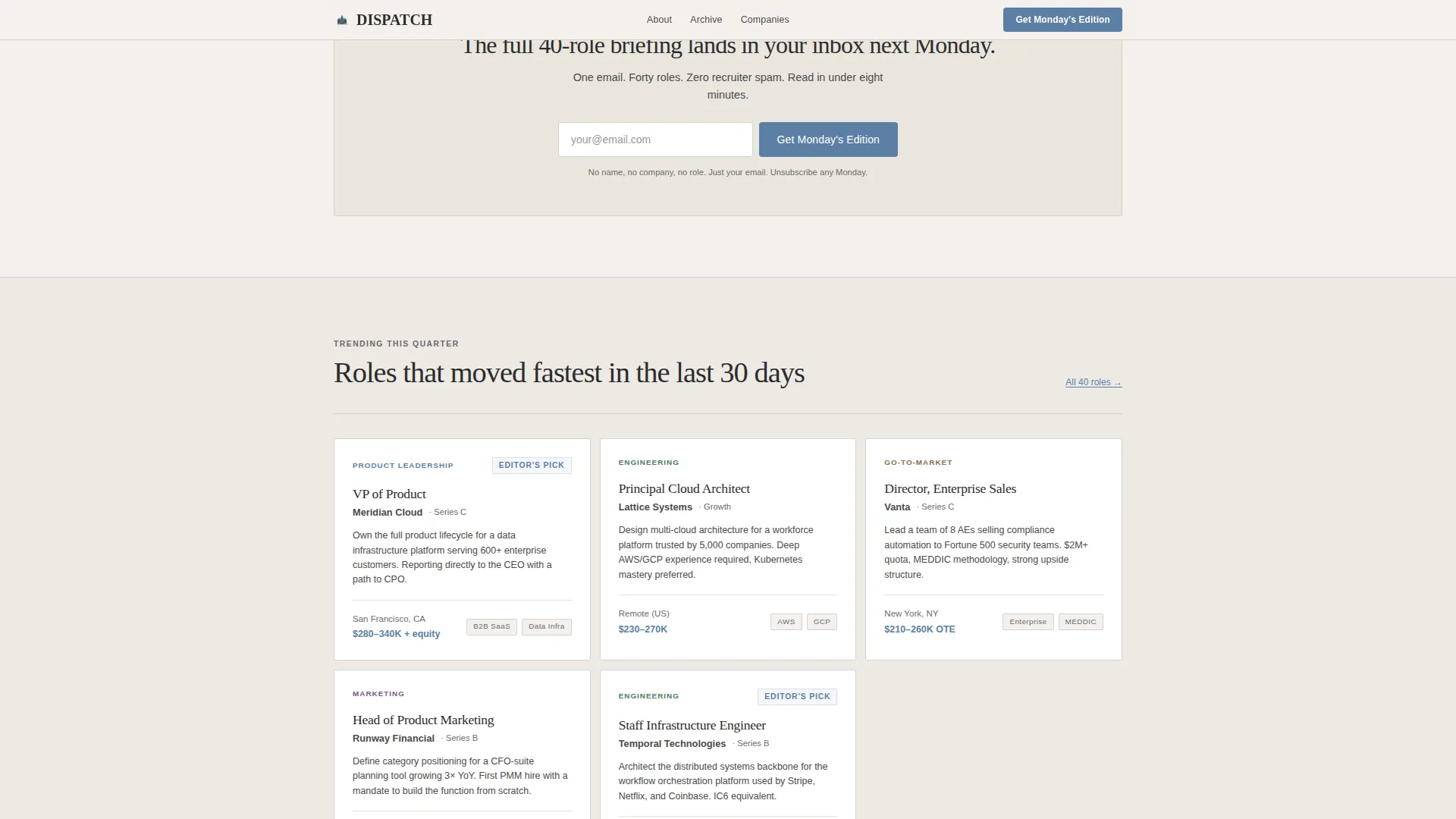 Editorial SaaS & Cloud Jobs Newsletter Landing Page