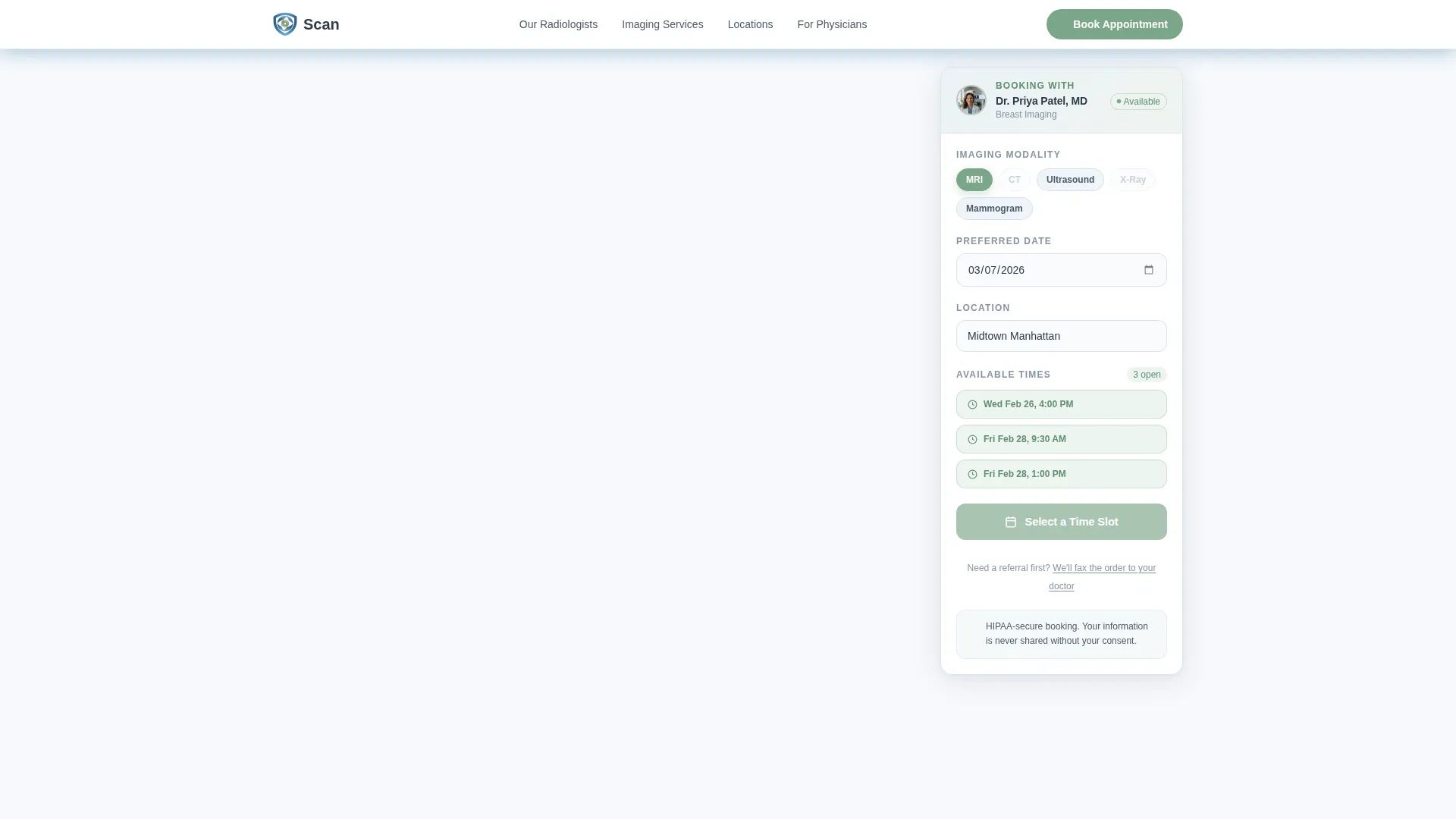Radiologist Booking Website Template