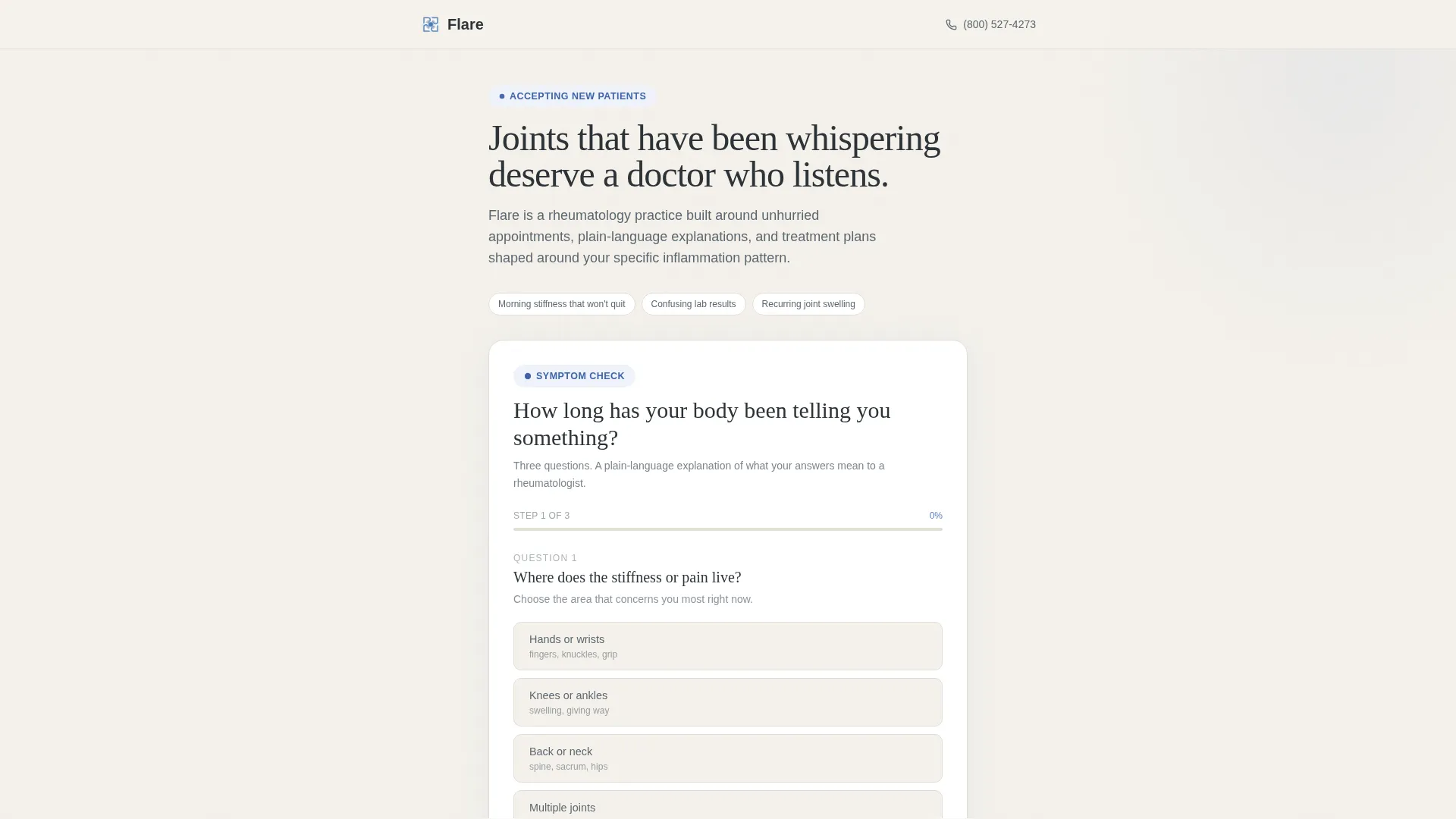 Rheumatologist Practice Website Template with Symptom Estimator